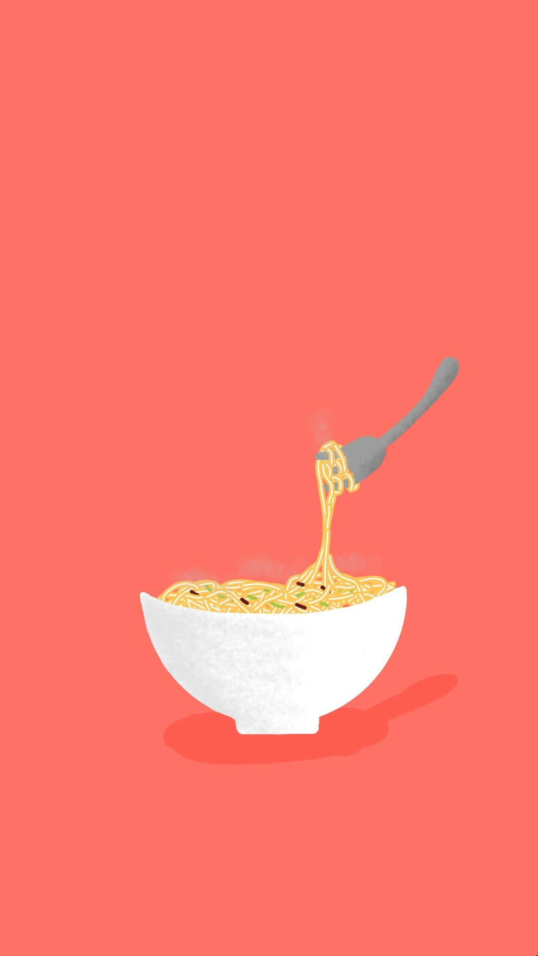 white bowl, steaming noodles, fork, Full HD Phone Wallpaper