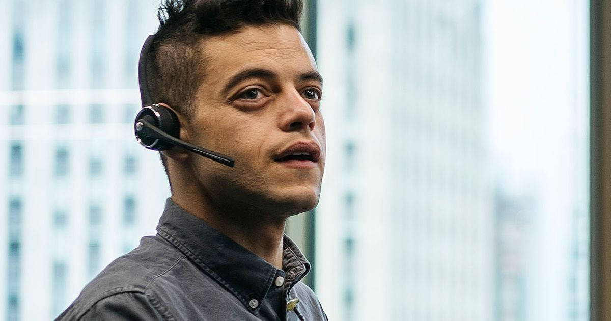 Rami Malek, headset, modern office, SD Desktop Wallpaper