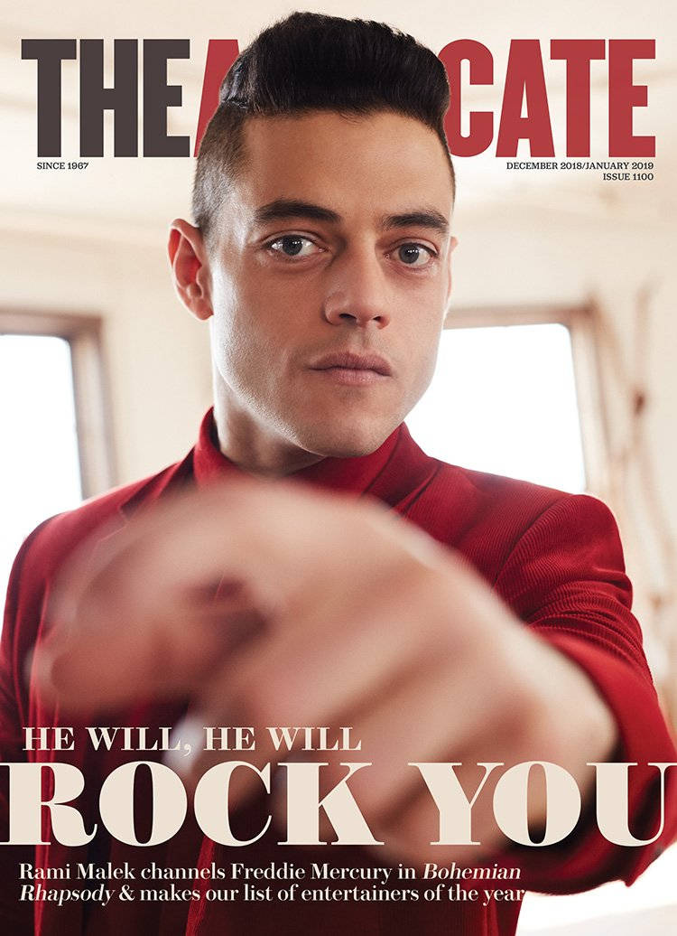 Rami Malek, bold red turtleneck, magazine cover, SD Phone Wallpaper