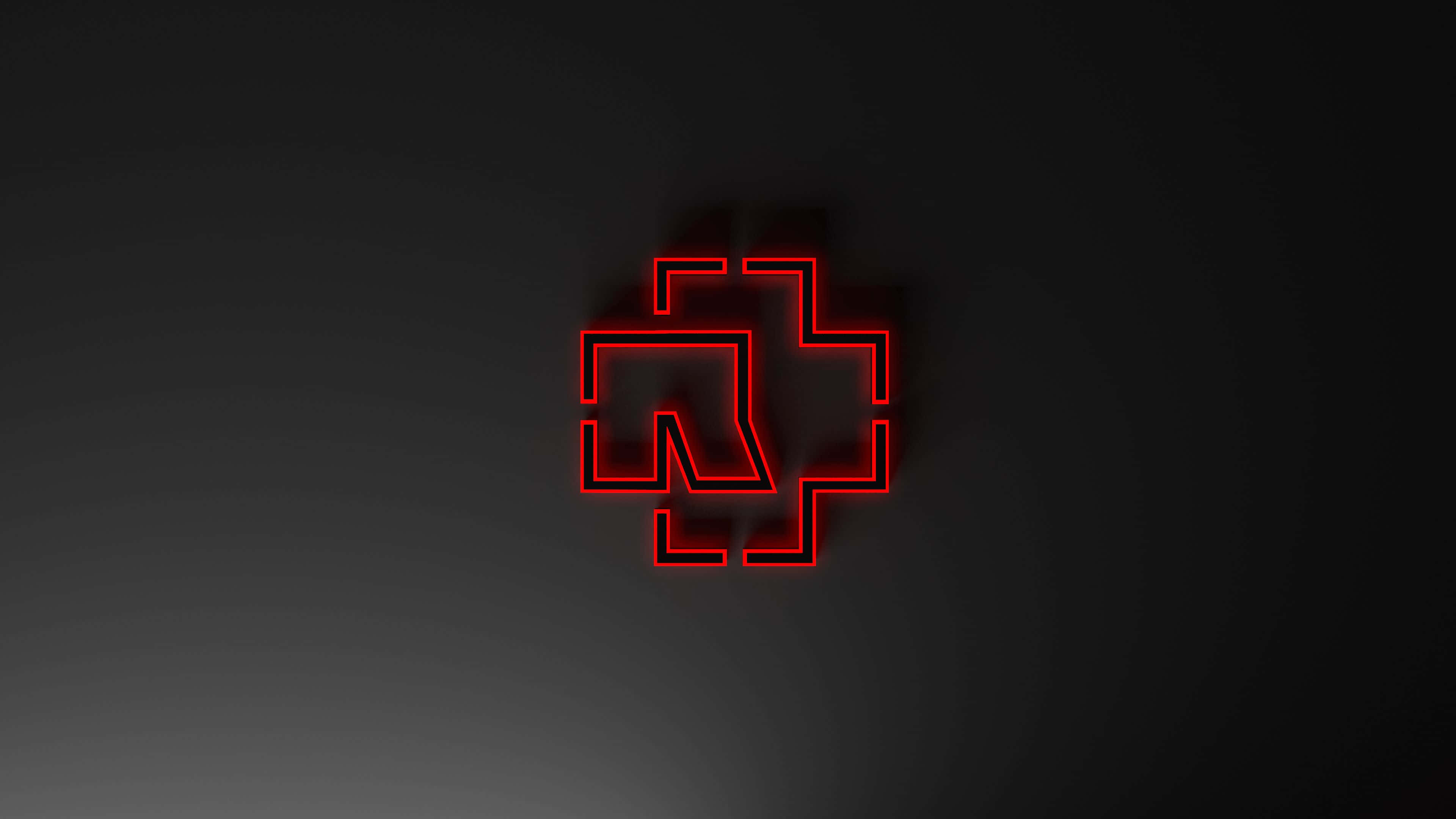 Rammstein, red neon maze symbol, dark gradient background, 4K Desktop Wallpaper