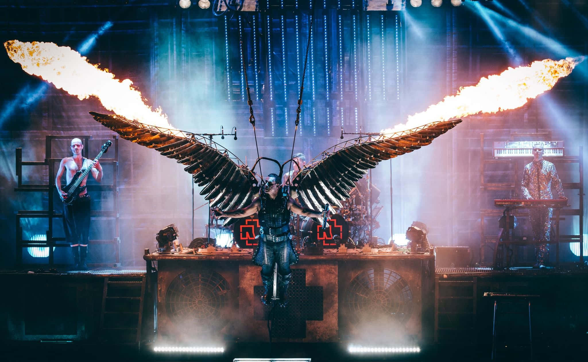 Rammstein, fire wings, center stage, Full HD Desktop Wallpaper