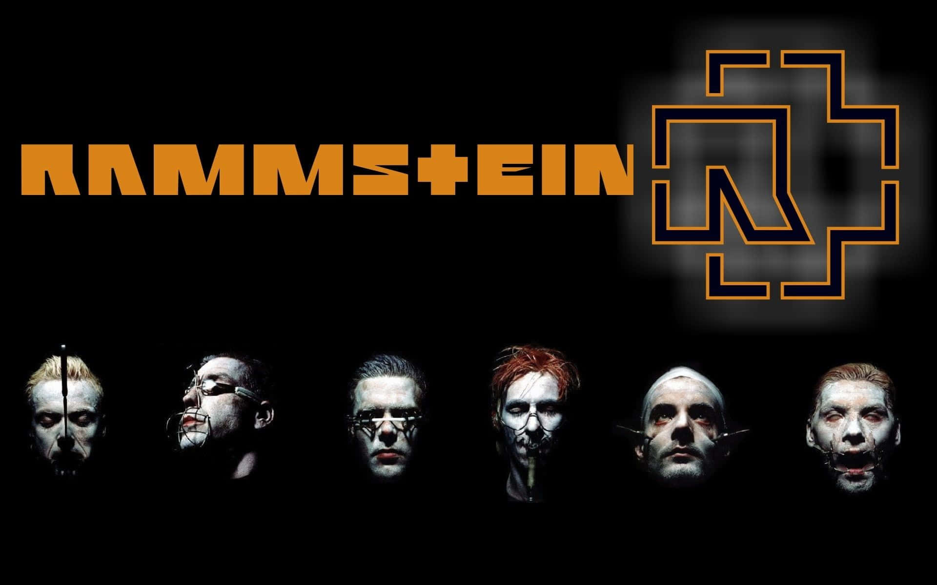 Rammstein, black background, orange logo, Full HD Desktop Wallpaper