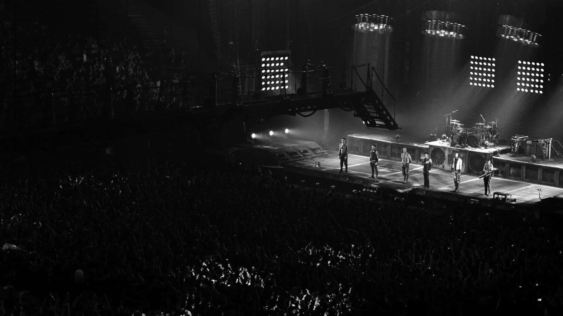 Rammstein, concert stage performance, black and white, Full HD Desktop Wallpaper
