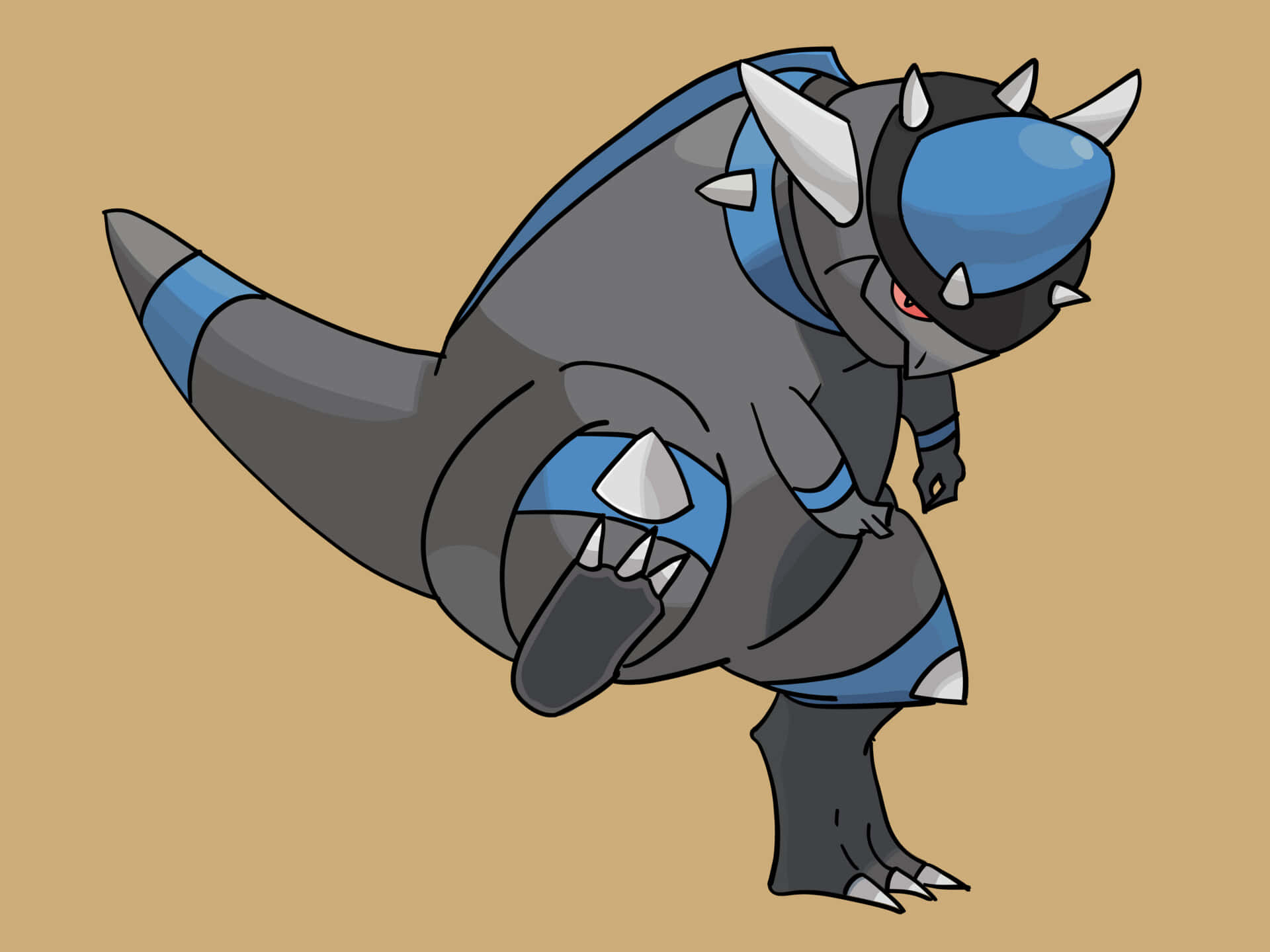 Rampardos, gray body, blue accents, Full HD Desktop Wallpaper