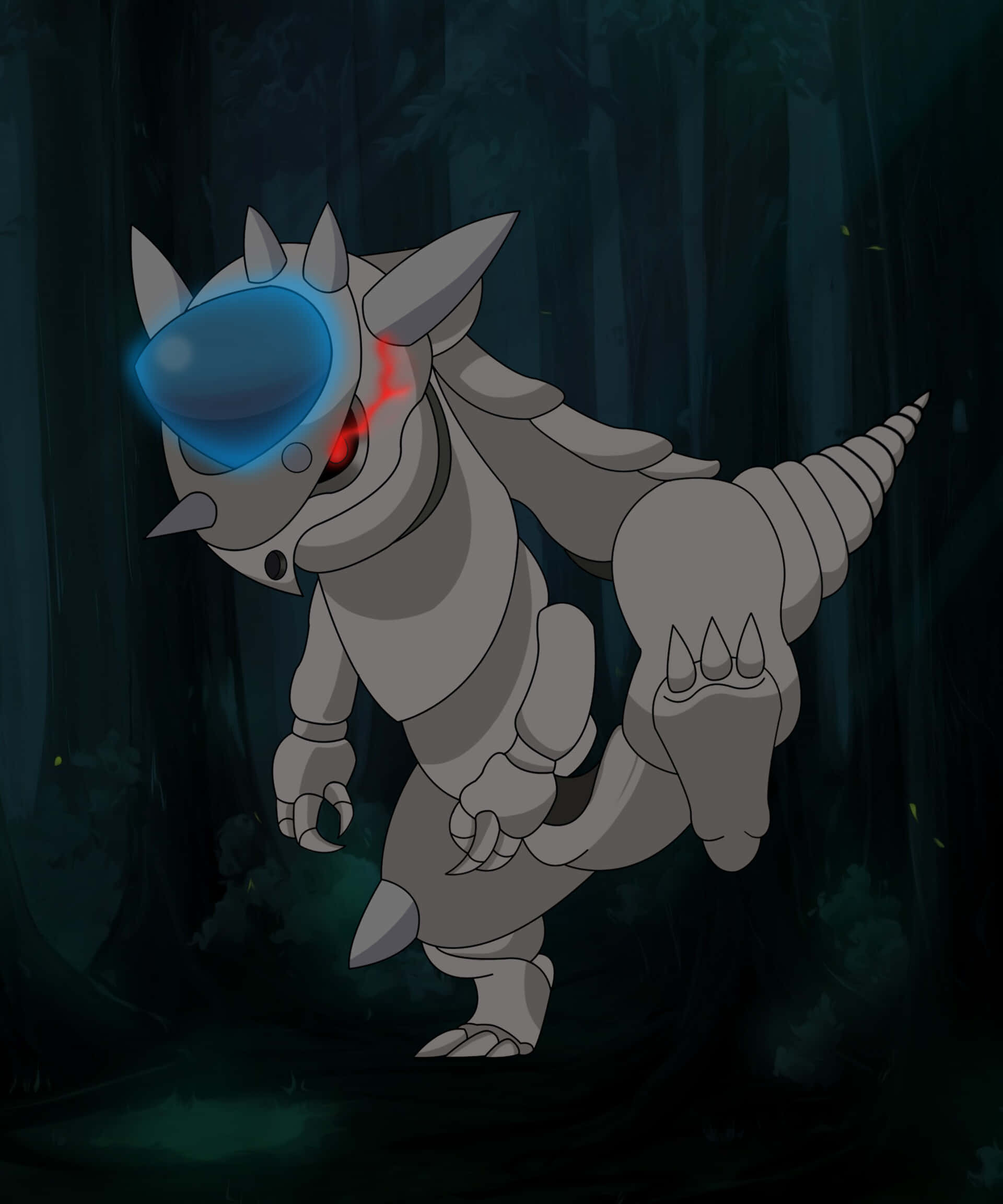 Rampardos, gray armored dragon, glowing blue eye, Full HD Phone Wallpaper