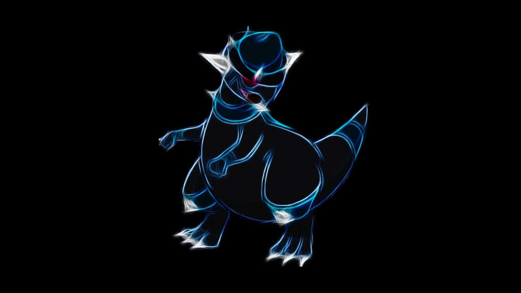 Rampardos, neon lined, glowing blue, SD Desktop Wallpaper