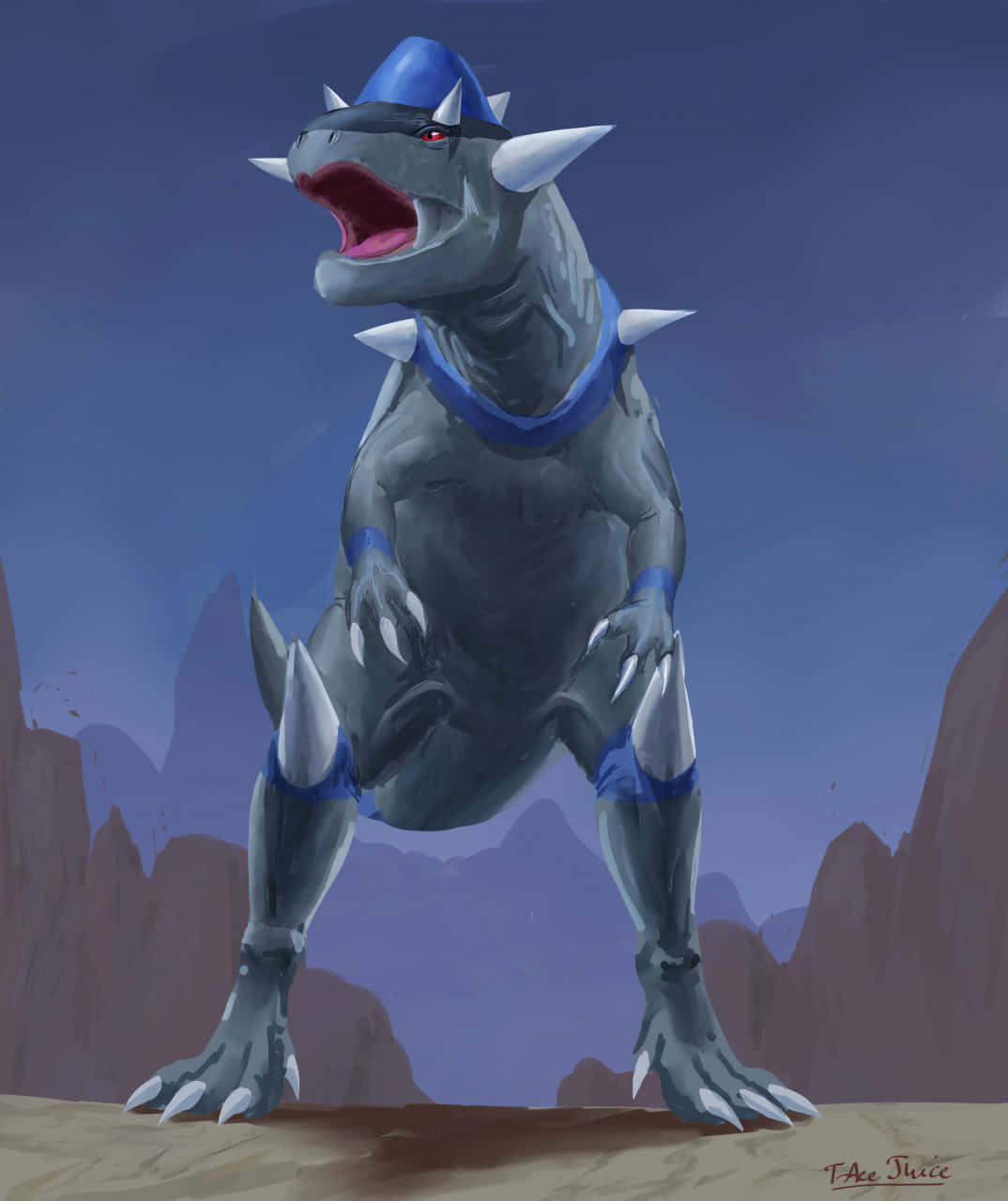 Rampardos, gray dinosaur-like creature, blue accents, HD Phone Wallpaper