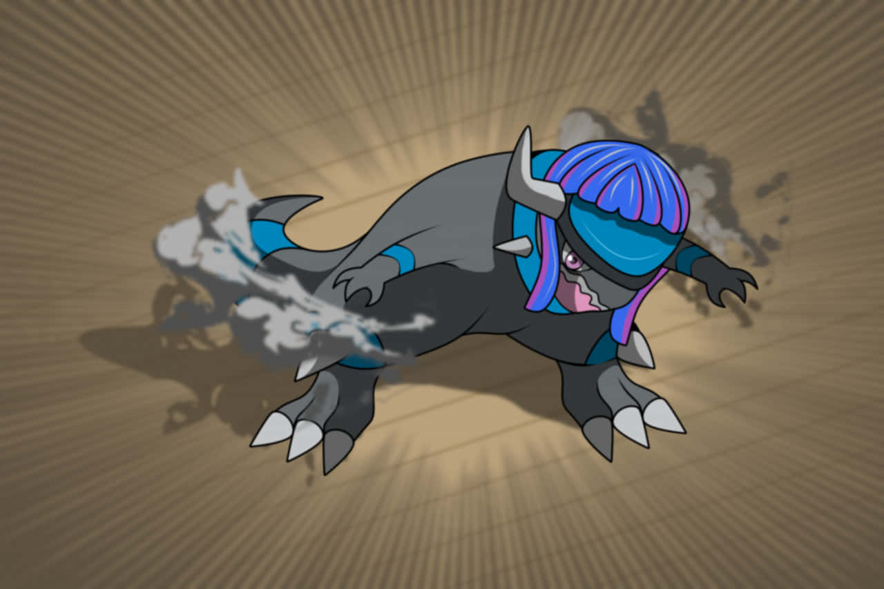 Rampardos, blue hair, horns, HD Desktop Wallpaper