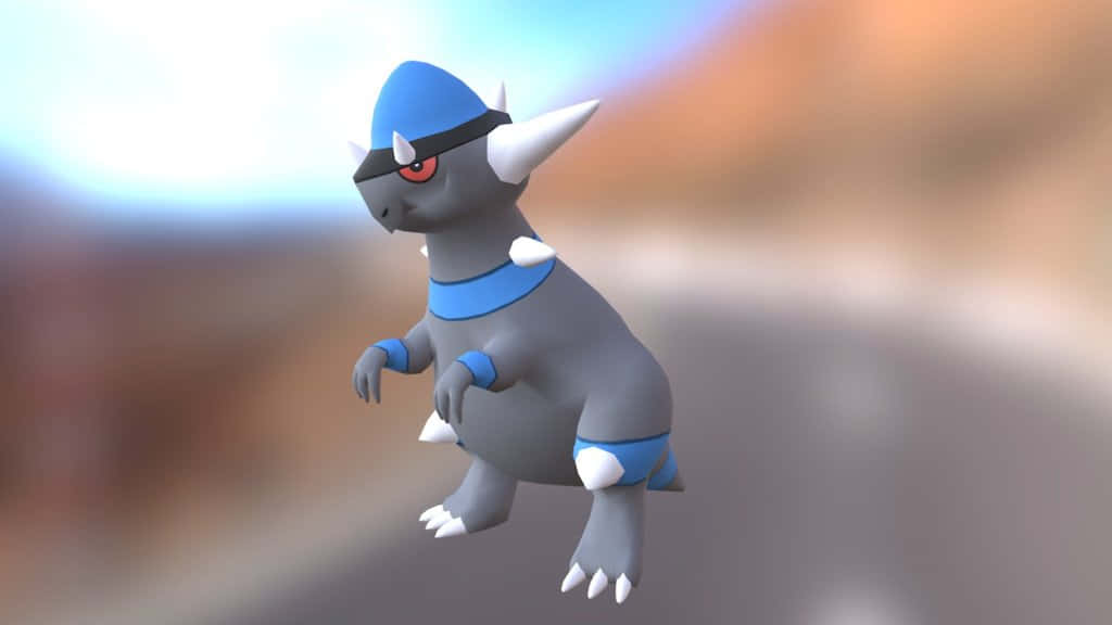 Rampardos, blue and gray, white horns, SD Desktop Wallpaper