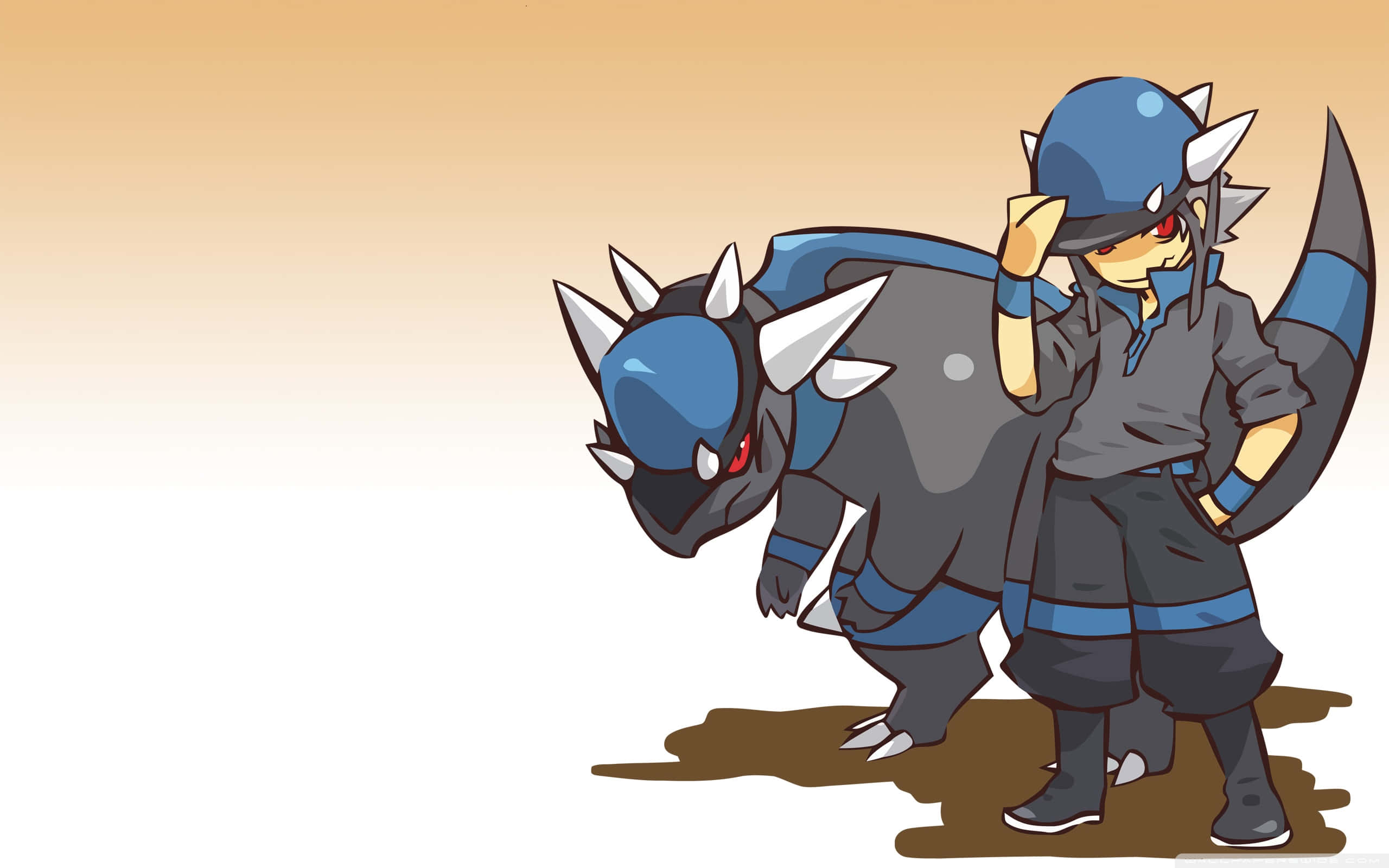 Rampardos, blue and gray armored, human trainer, 2K Desktop Wallpaper
