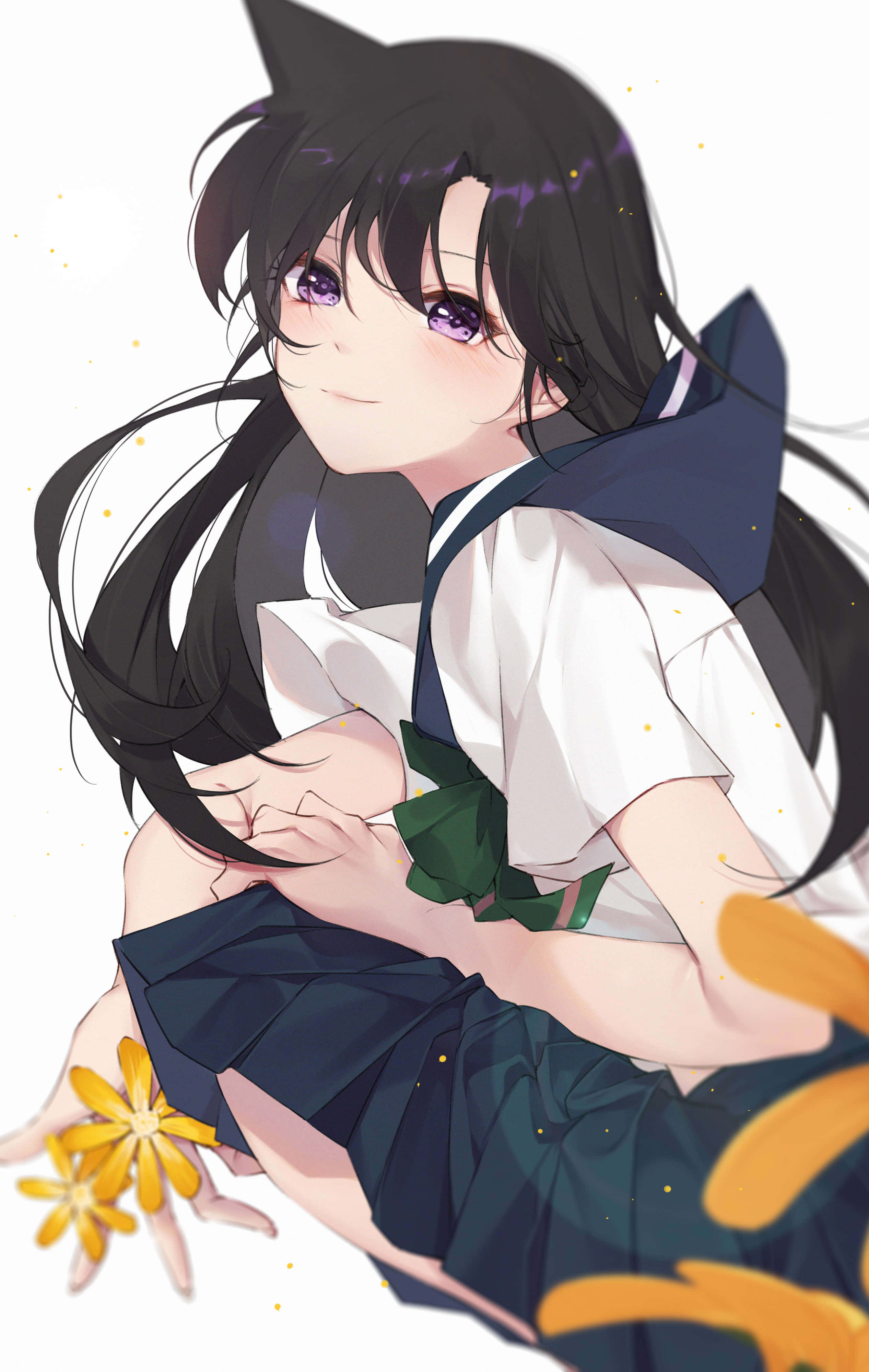Ran Mouri, black hair, purple eyes, 4K Phone Wallpaper