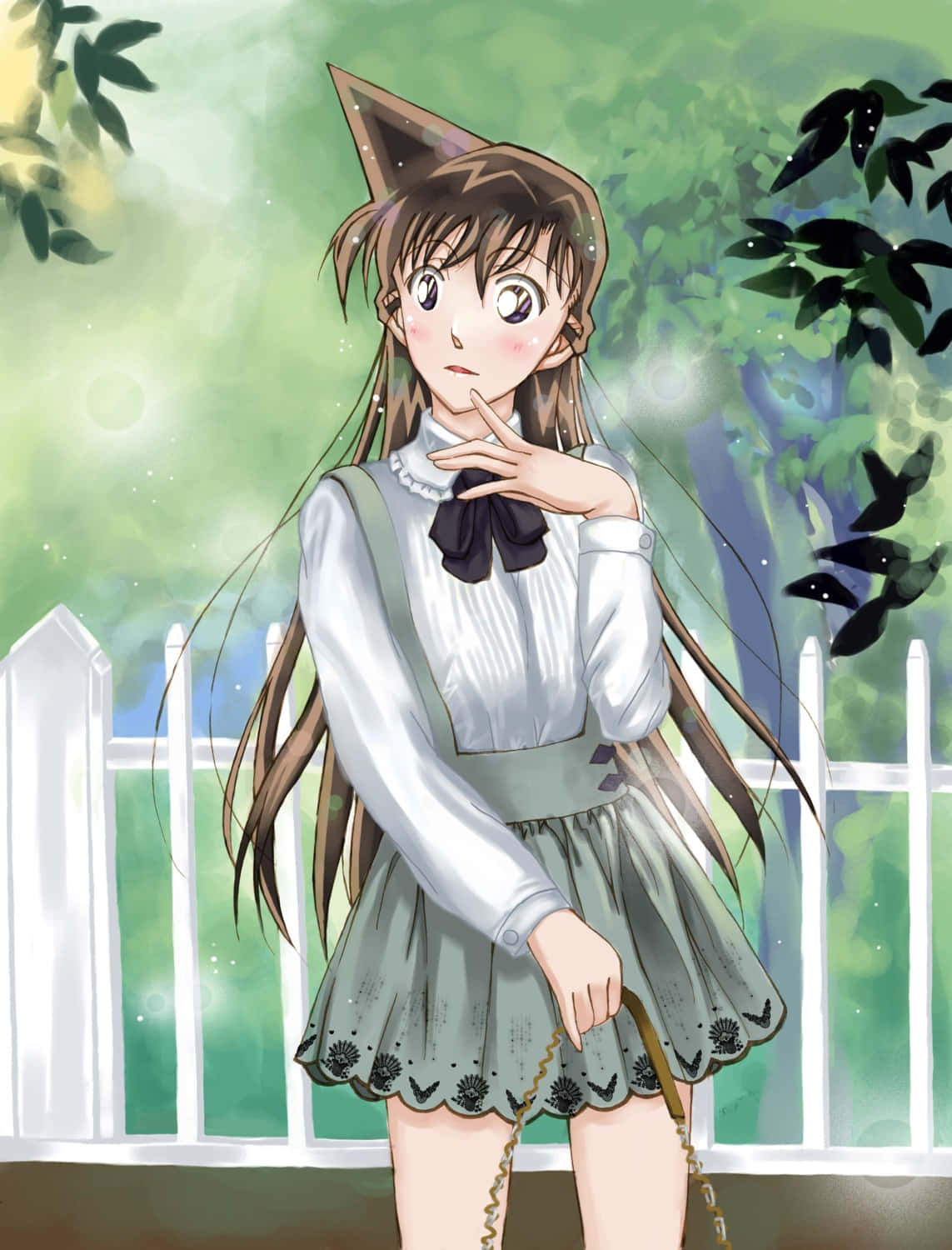 Ran Mouri, cat-eared anime girl, school uniform, HD Phone Wallpaper