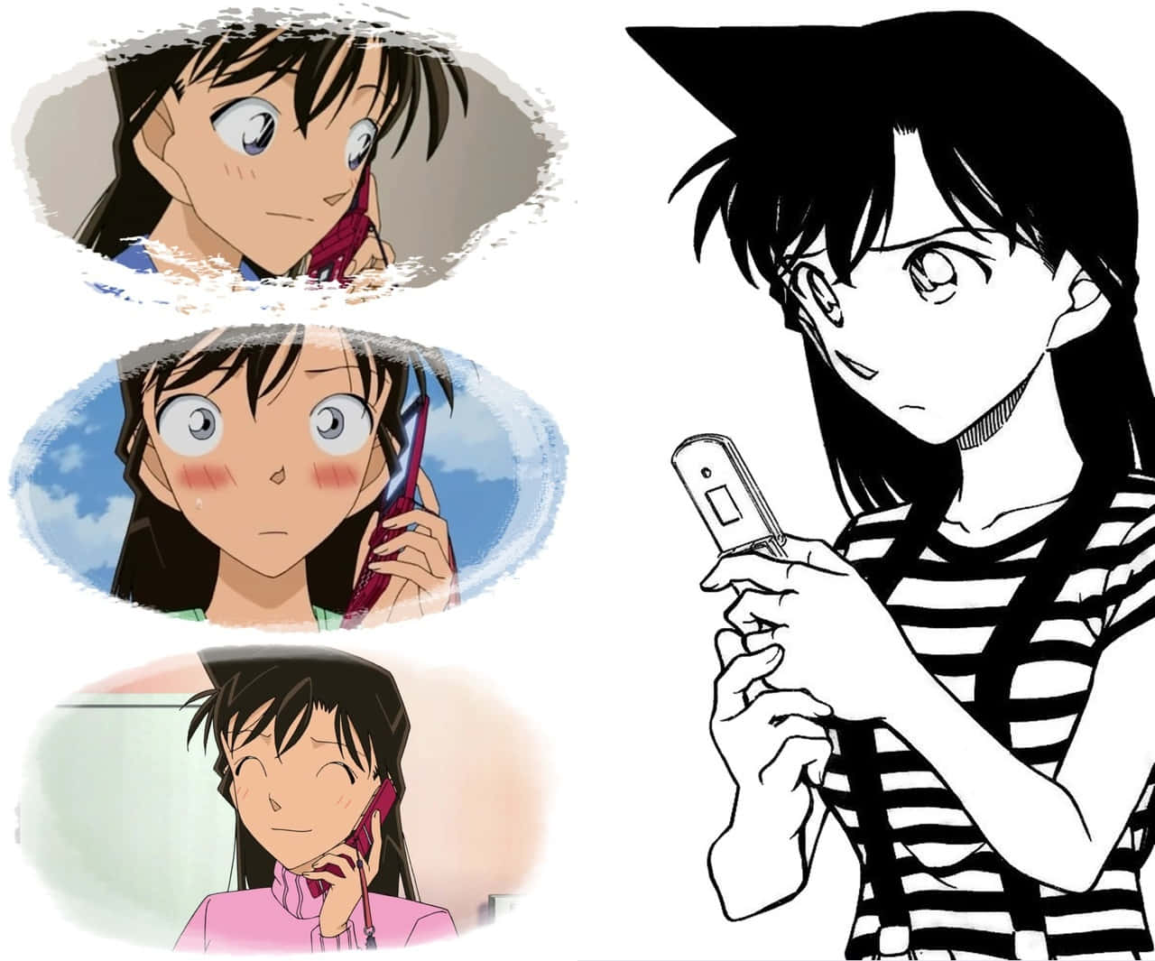 Ran Mouri, striped shirt, flip phone, HD Desktop Wallpaper