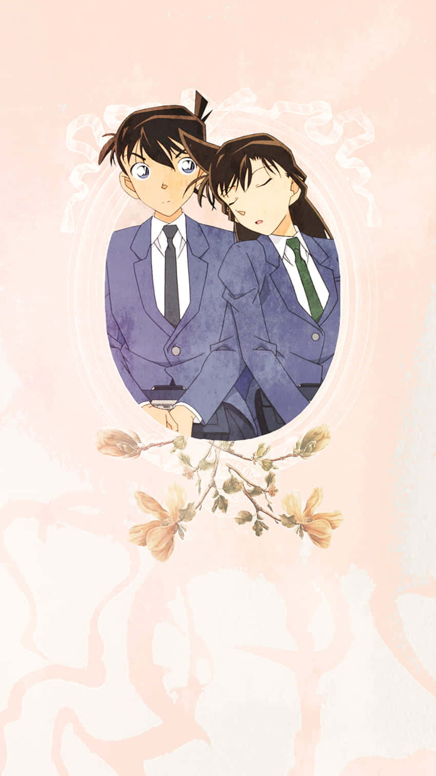 Ran Mouri, school uniforms, ornate oval frame, HD Phone Wallpaper