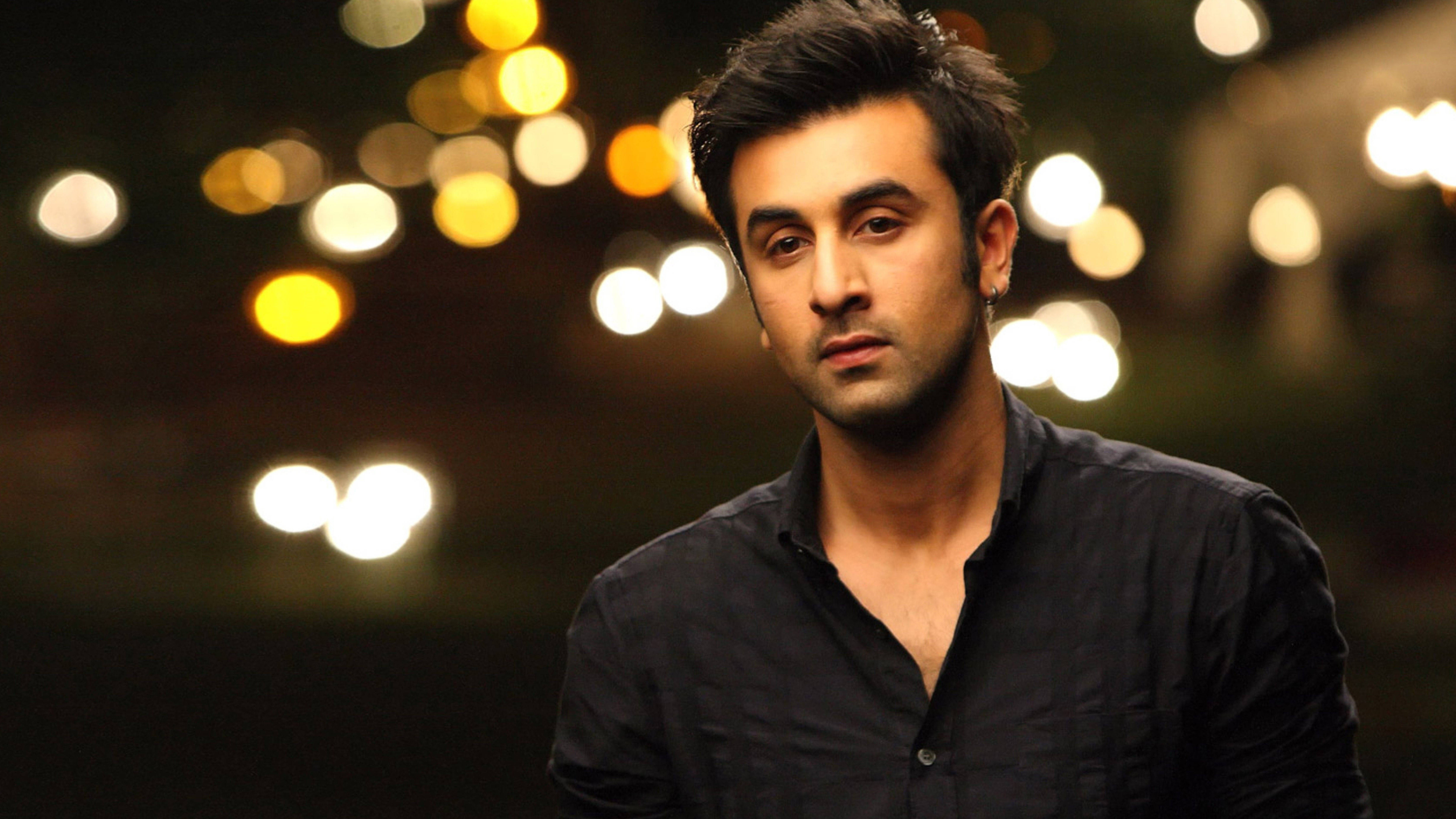Ranbir Kapoor, dark shirt, blurred night backdrop, 5K Desktop Wallpaper
