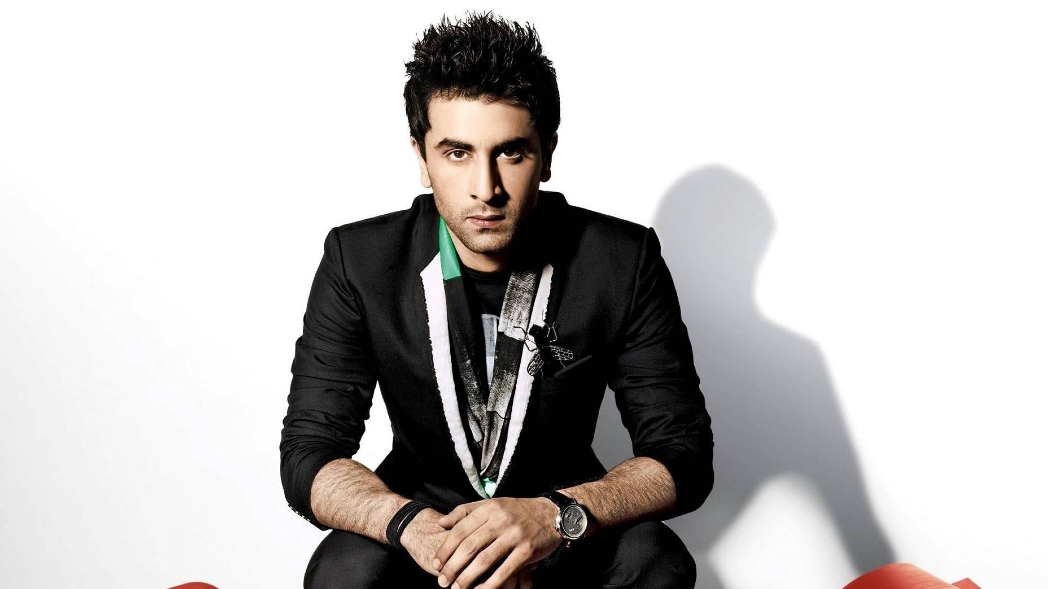 Ranbir Kapoor, black suit, green shirt, Full HD Desktop Wallpaper