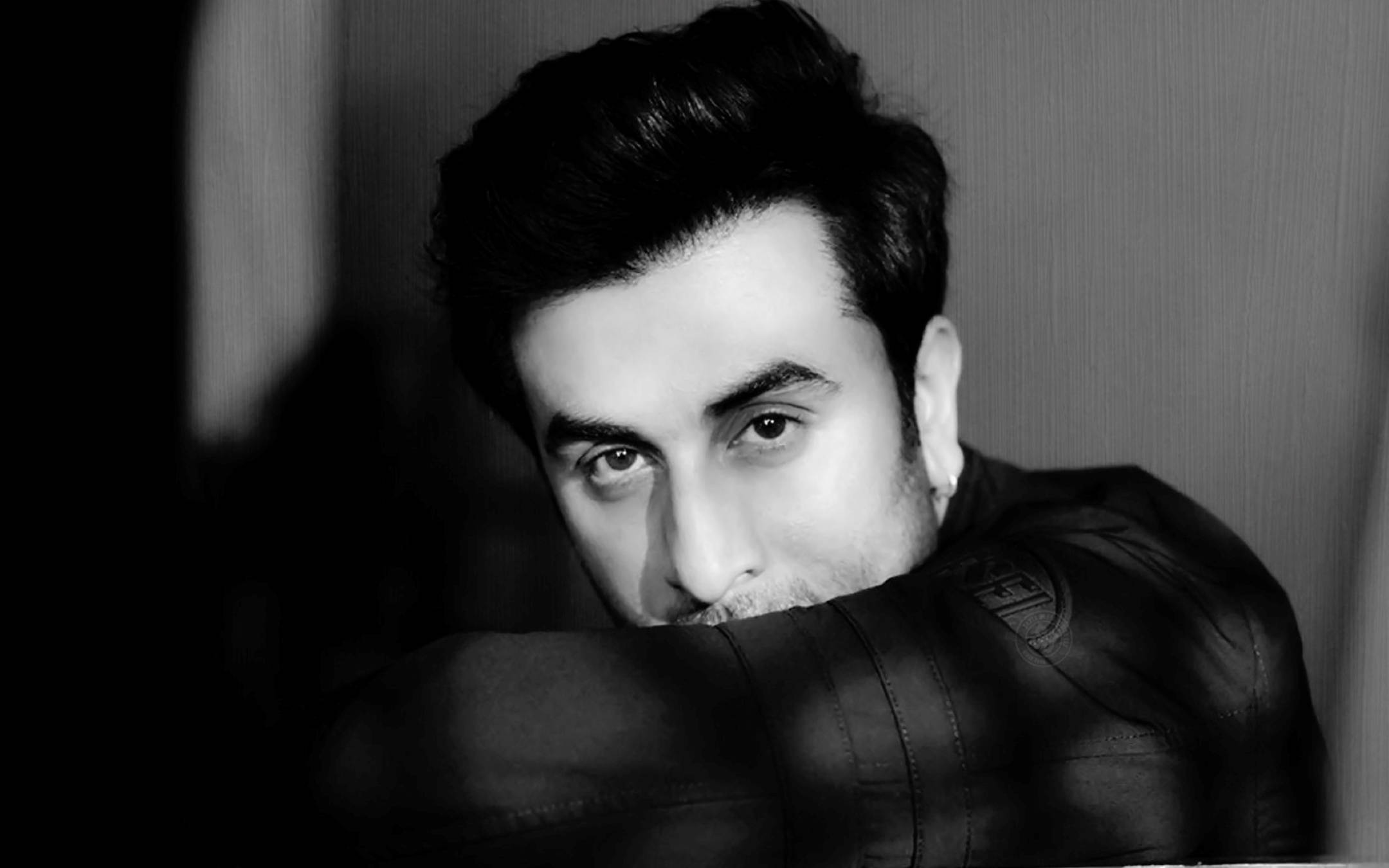 Ranbir Kapoor, black and white portrait, intense eyes, Full HD Desktop Wallpaper