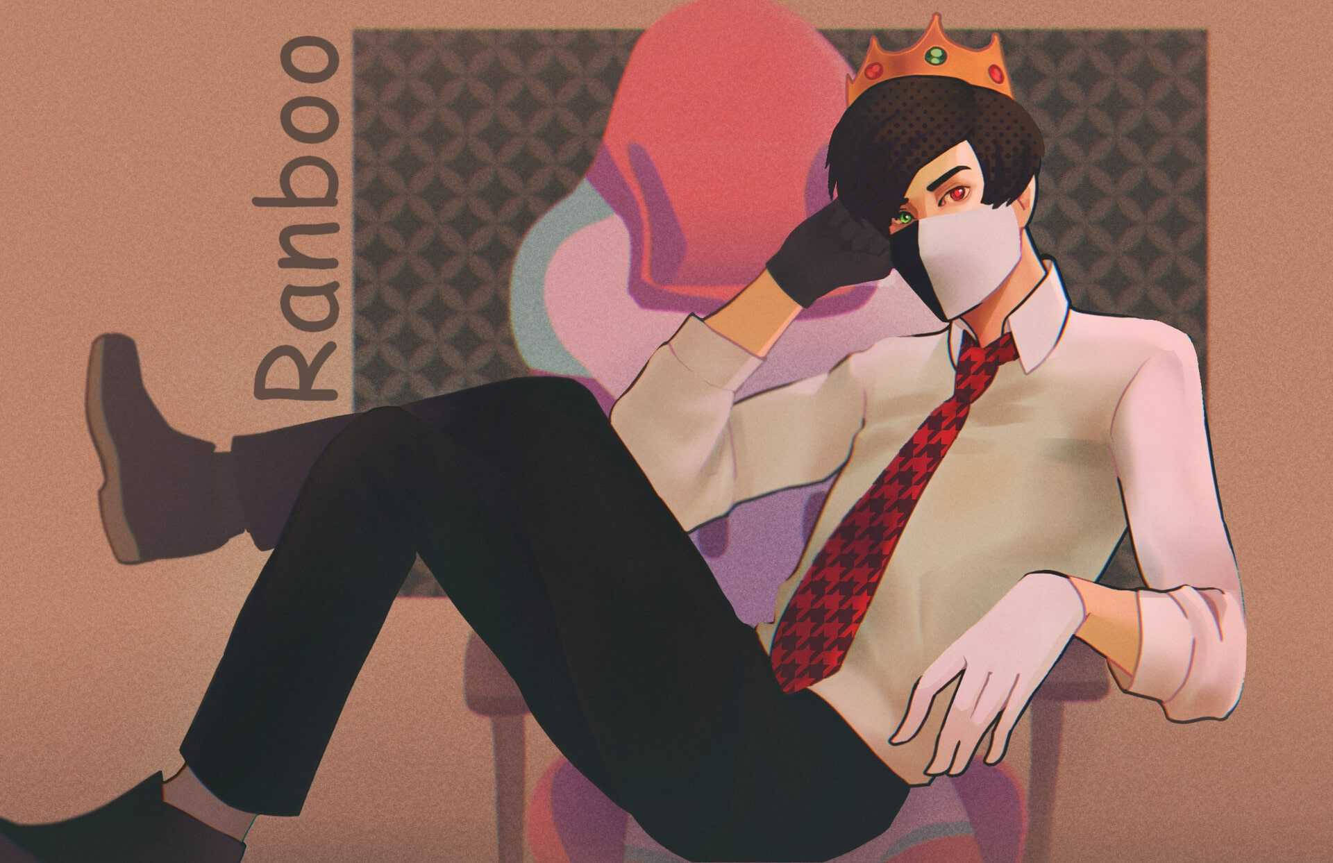 Ranboo, crown, face mask, Full HD Desktop Wallpaper