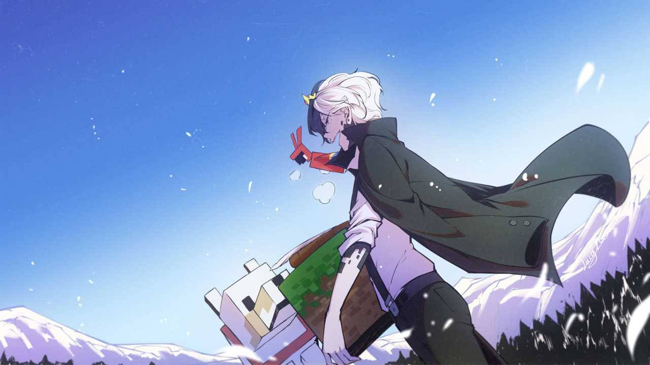 Ranboo, white-haired anime character, dark coat, HD Desktop Wallpaper