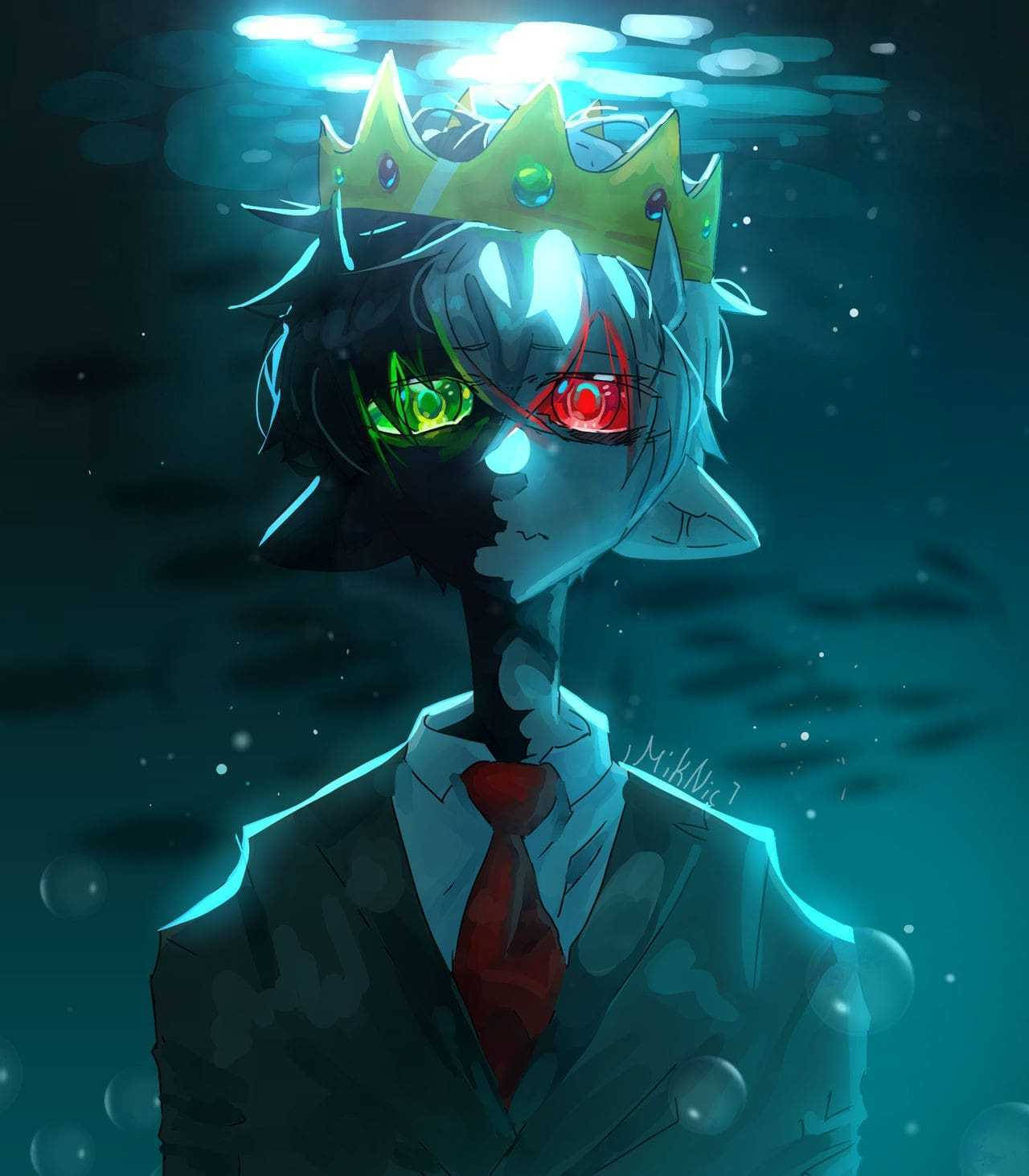 Ranboo, glowing green and red eyes, crown, HD Phone Wallpaper