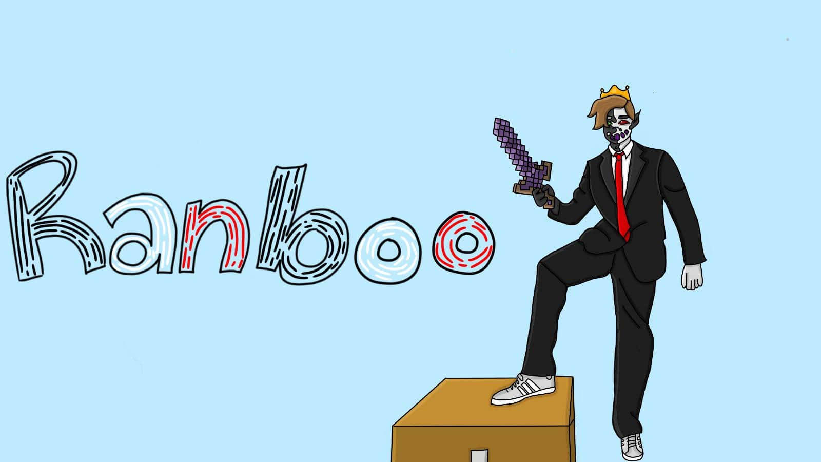 Ranboo, pixel sword, suit and crown, HD Desktop Wallpaper
