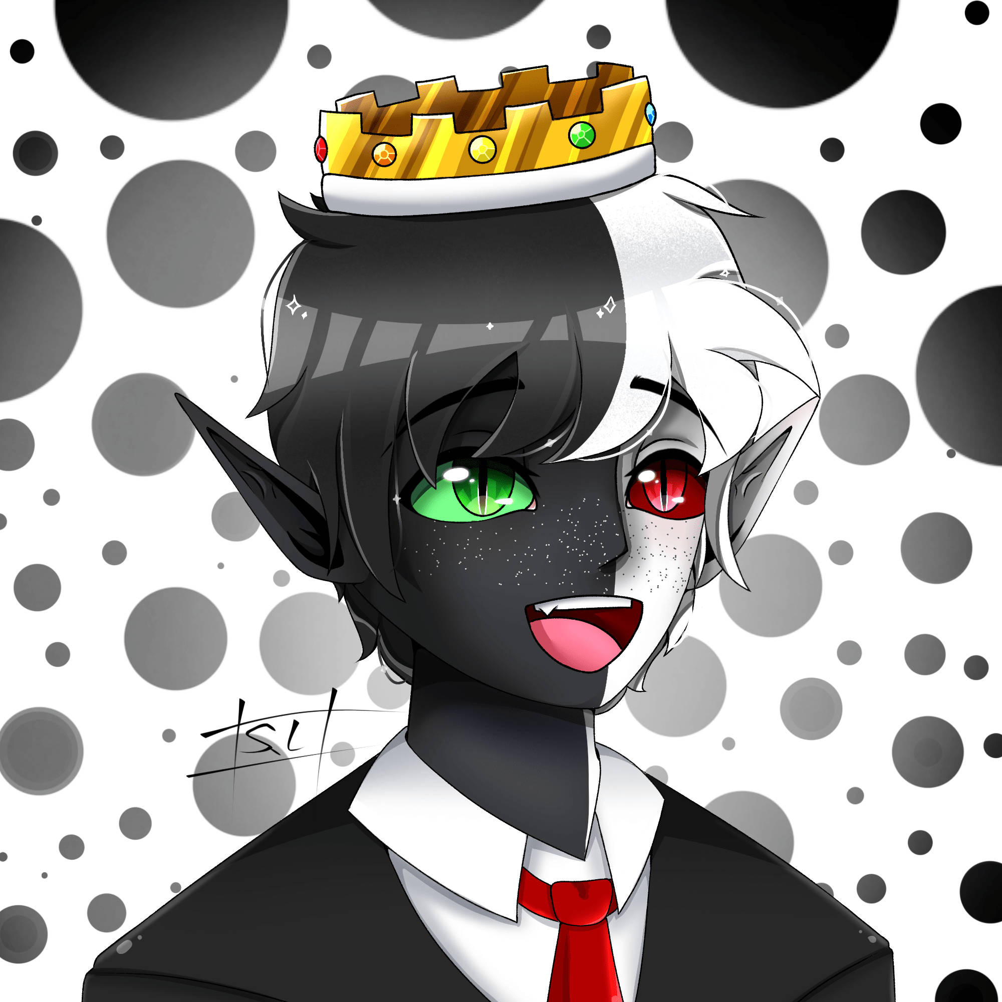 Ranboo, black and white hair, jeweled crown, Full HD Desktop Wallpaper