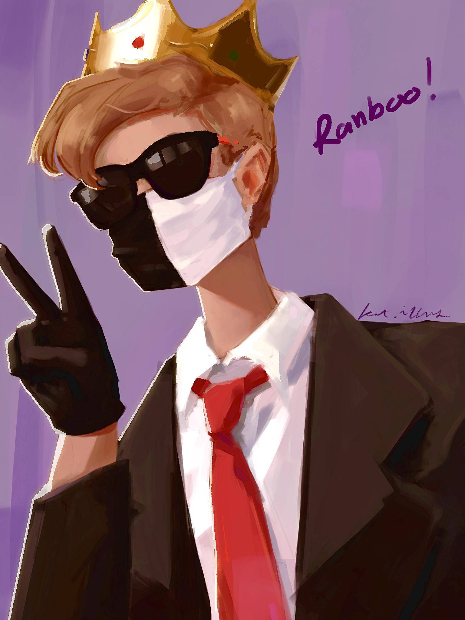 Ranboo, peace sign, crowned figure, Full HD Phone Wallpaper