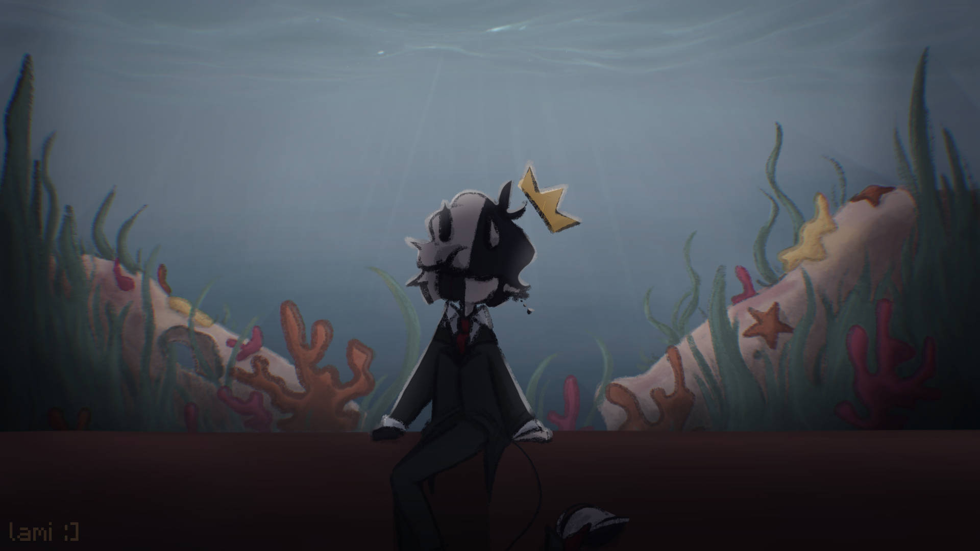 Ranboo, aquarium, suit, Full HD Desktop Wallpaper