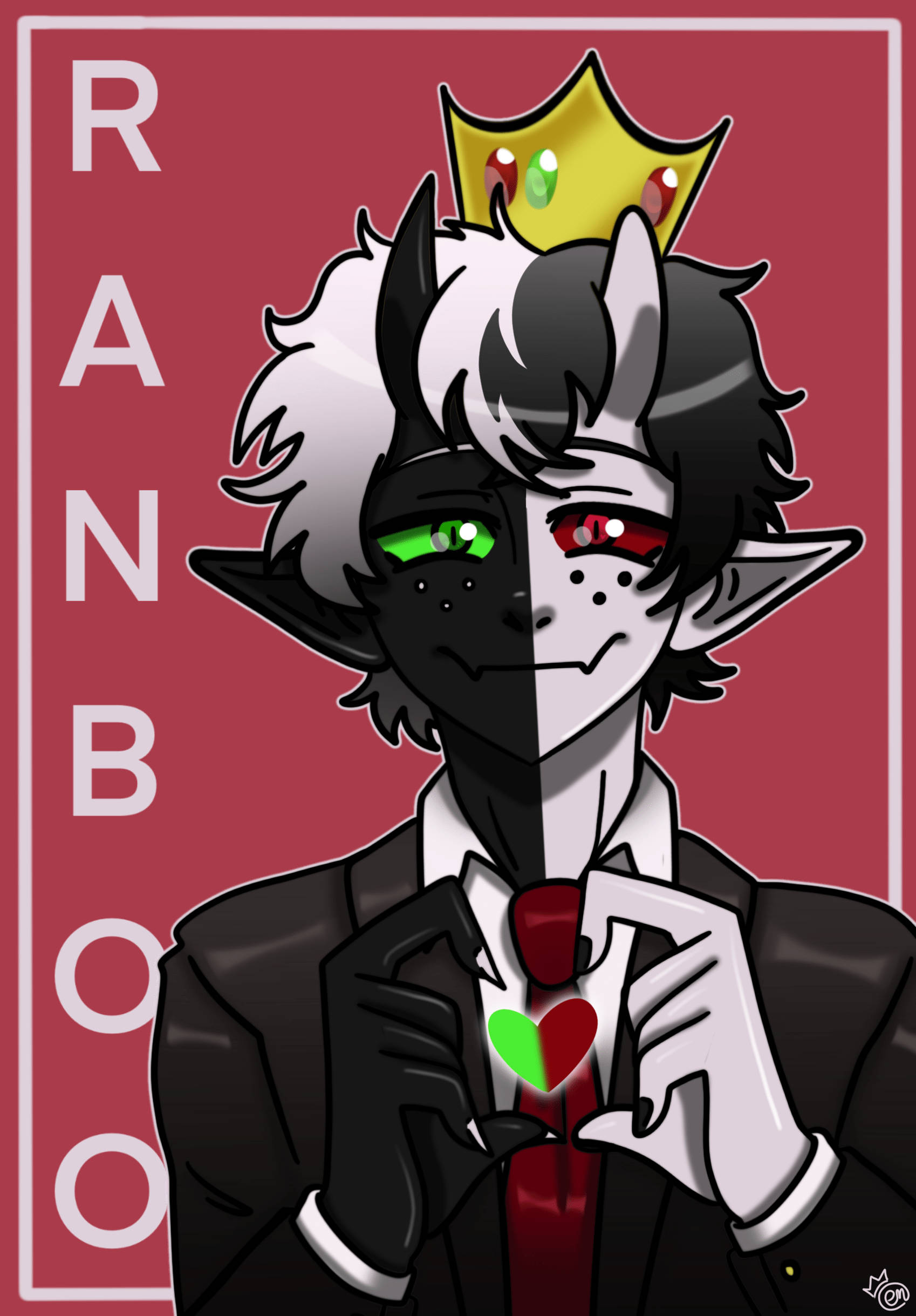 Ranboo, heart-shaped tie, black and white hair, Full HD Phone Wallpaper