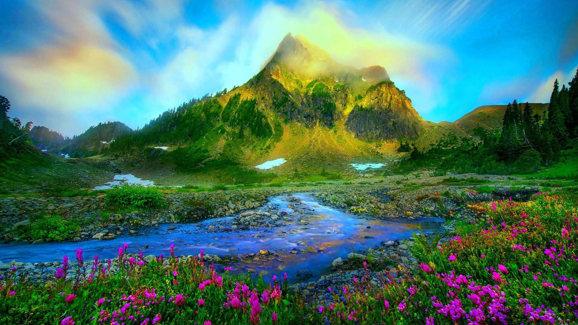 ranch, mountain peak, golden sunrise, Full HD Desktop Wallpaper