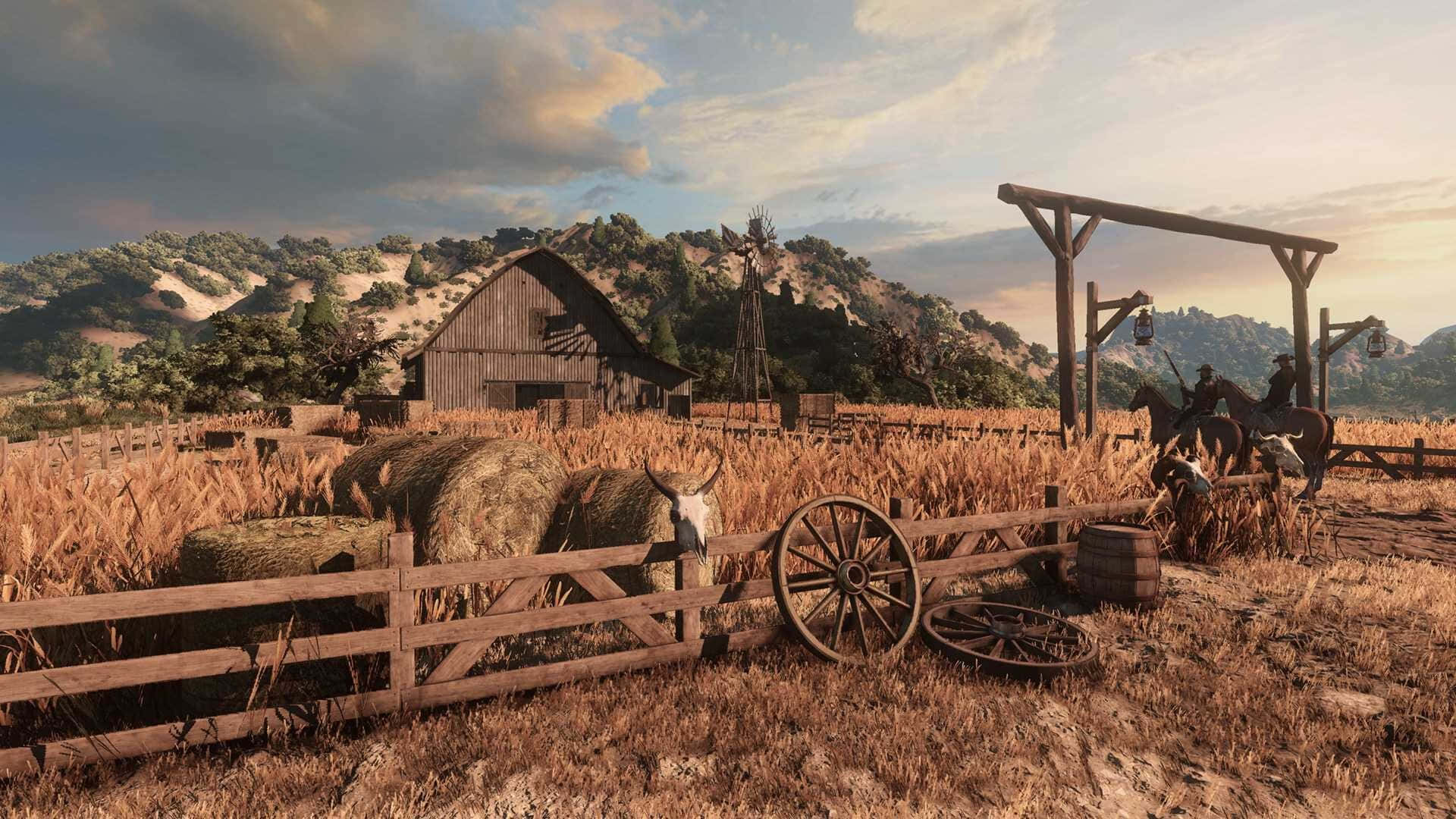 ranch, sunset, longhorn cow, Full HD Desktop Wallpaper
