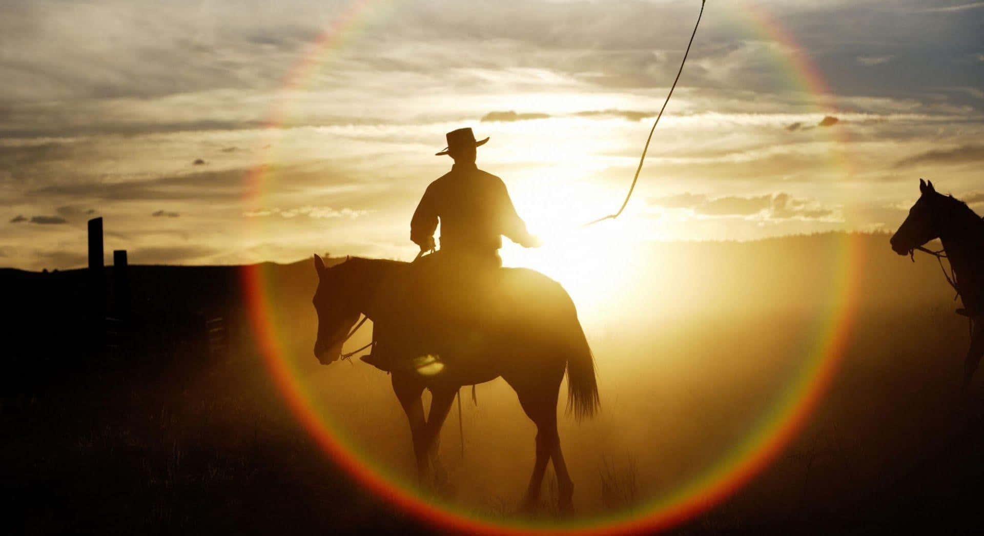 cowboy, horse, sunset, Full HD Desktop Wallpaper