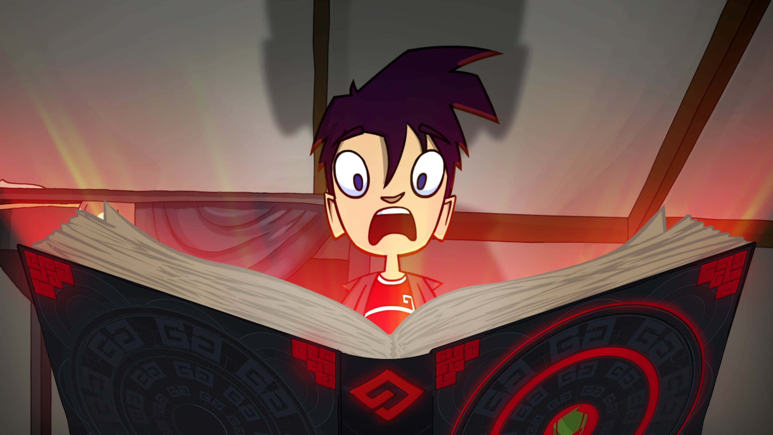 Randy Cunningham 9th Grade Ninja, glowing red book, ancient symbols, 2K Desktop Wallpaper