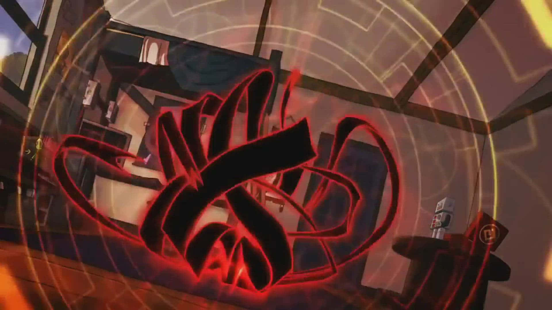 Randy Cunningham 9th Grade Ninja, glowing red stylized hand symbol, futuristic room, Full HD Desktop Wallpaper
