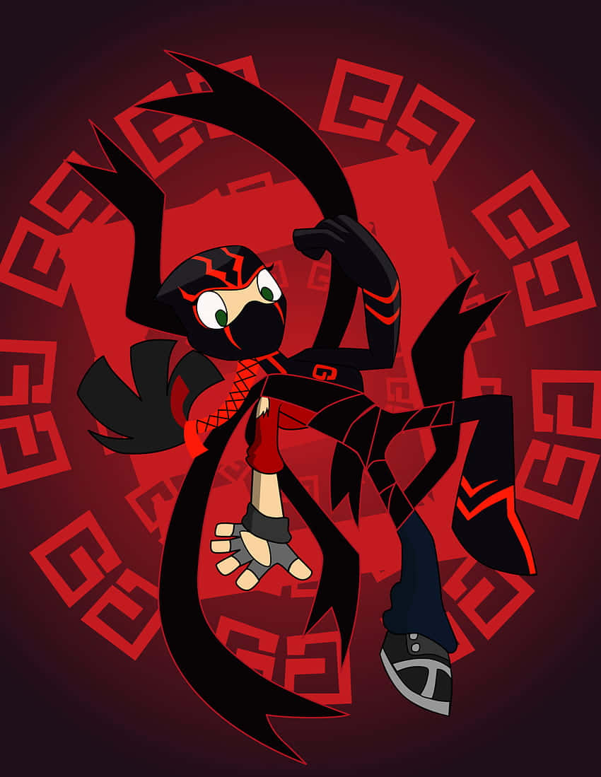 Randy Cunningham 9th Grade Ninja, black and red gear, swirling red geometric background, SD Phone Wallpaper