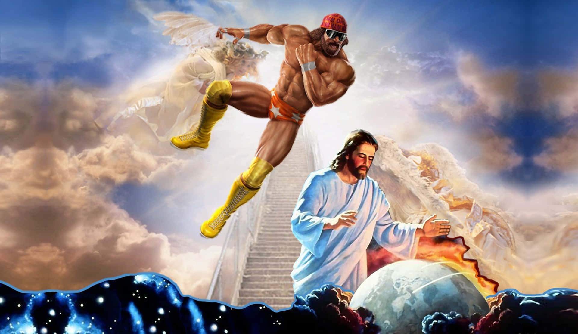 Randy Savage, orange trunks, yellow boots, Full HD Desktop Wallpaper