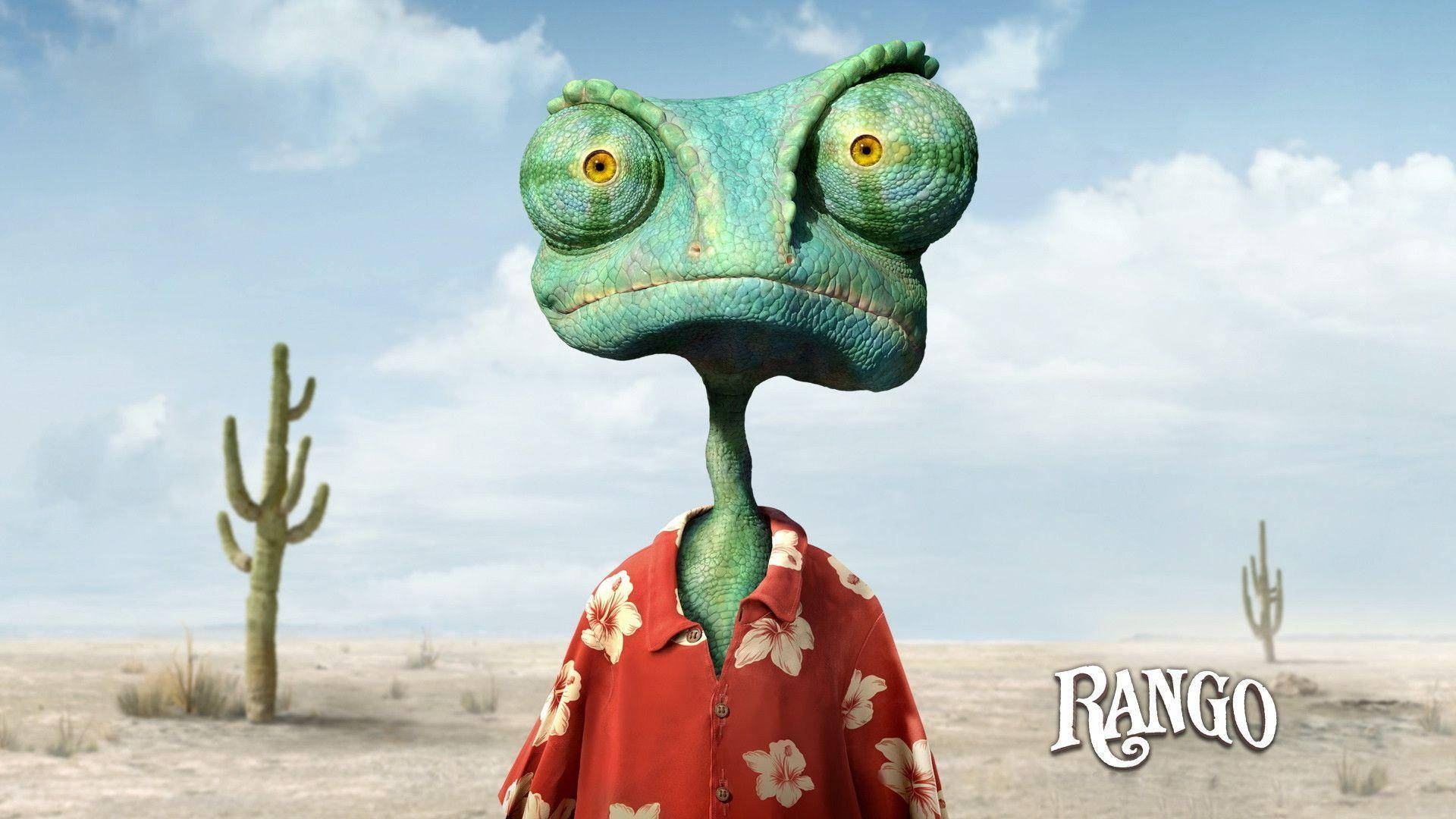Rango, green chameleon, red floral shirt, Full HD Desktop Wallpaper
