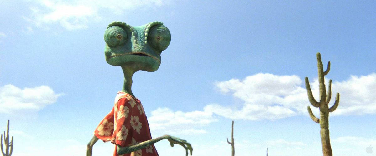 Rango, green chameleon, red floral shirt, SD Desktop Wallpaper