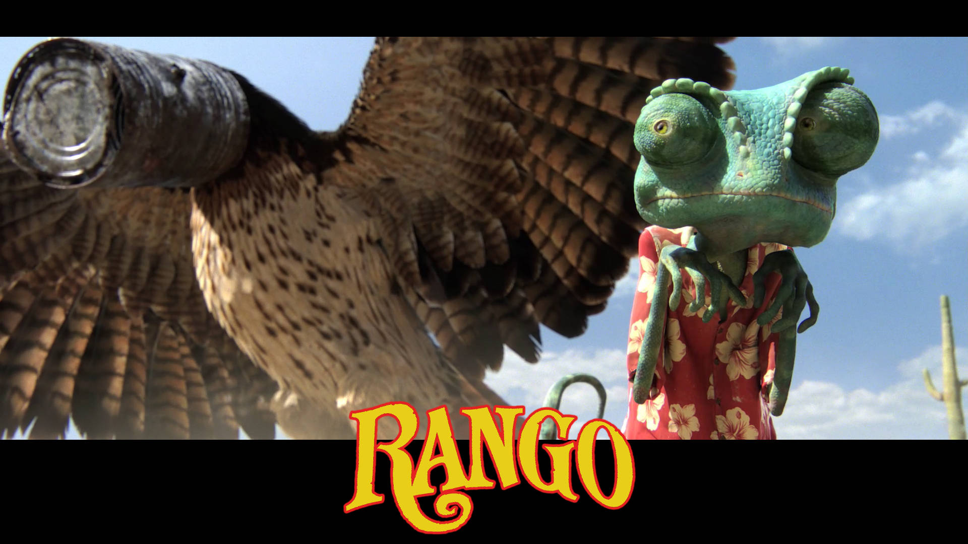 Rango, green chameleon, red floral shirt, Full HD Desktop Wallpaper