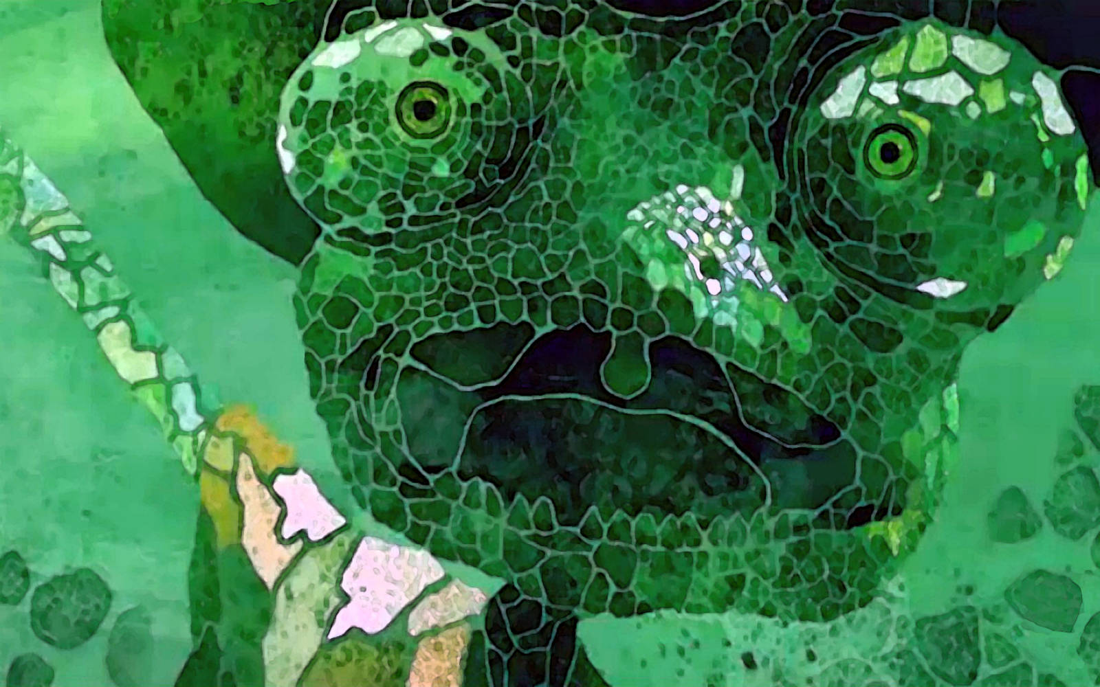 Rango, green chameleon, mosaic-style illustration, HD Desktop Wallpaper