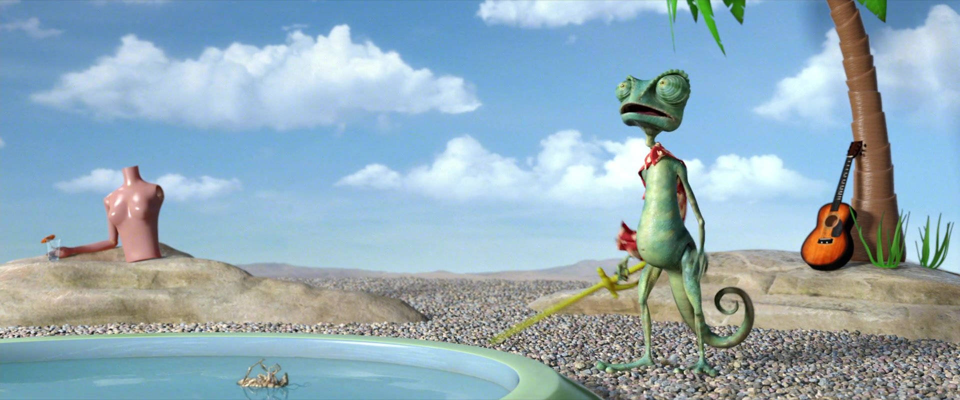 Rango, green chameleon, red tie, Full HD Desktop Wallpaper