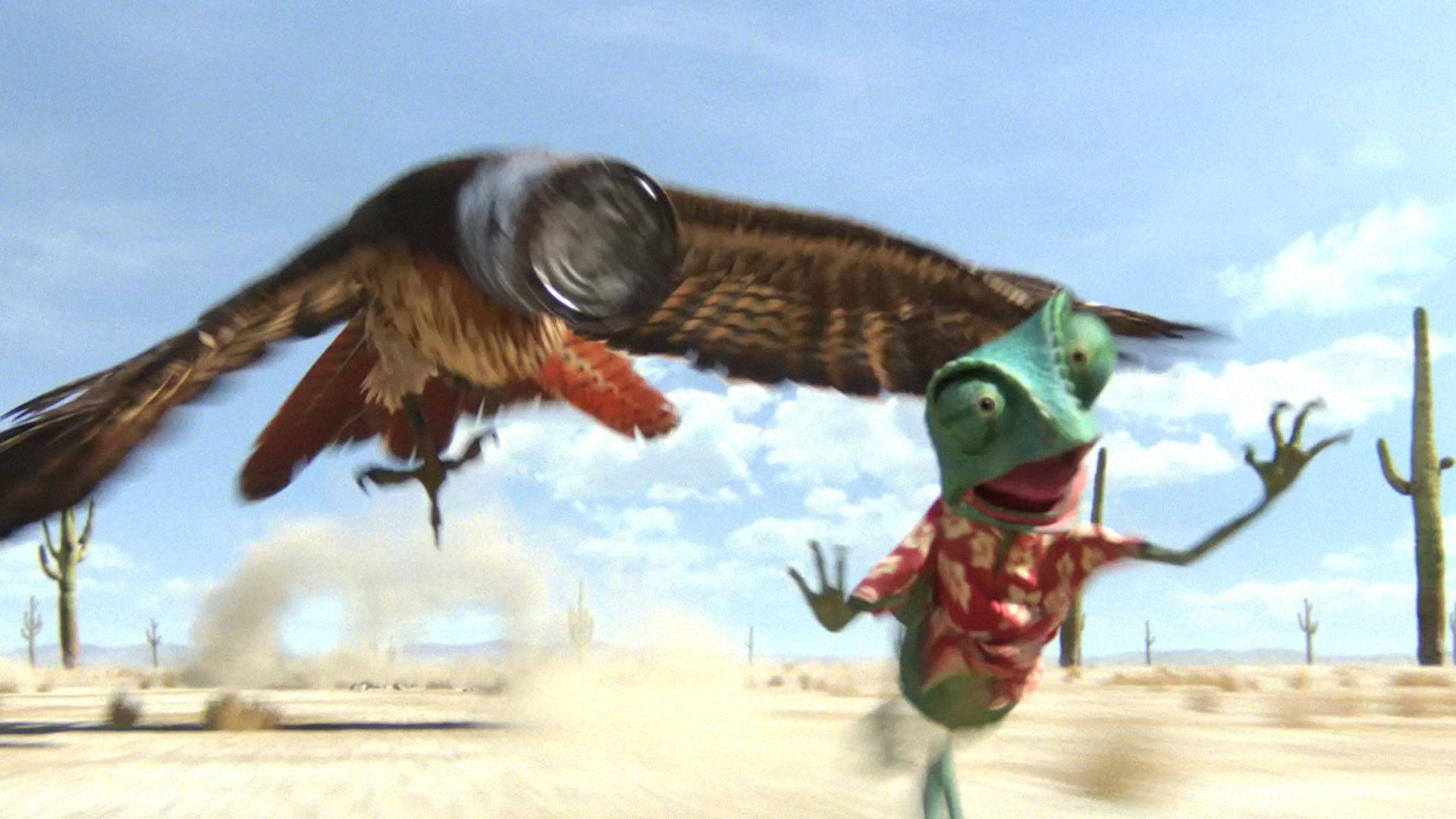 Rango, green chameleon, red shirt, Full HD Desktop Wallpaper