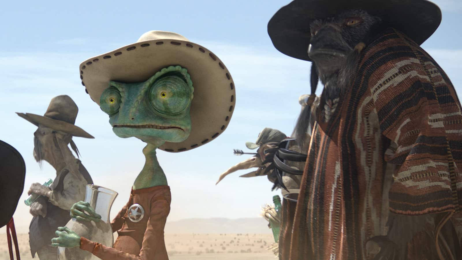 Rango, anthropomorphic reptiles, cowboy hats, HD Desktop Wallpaper