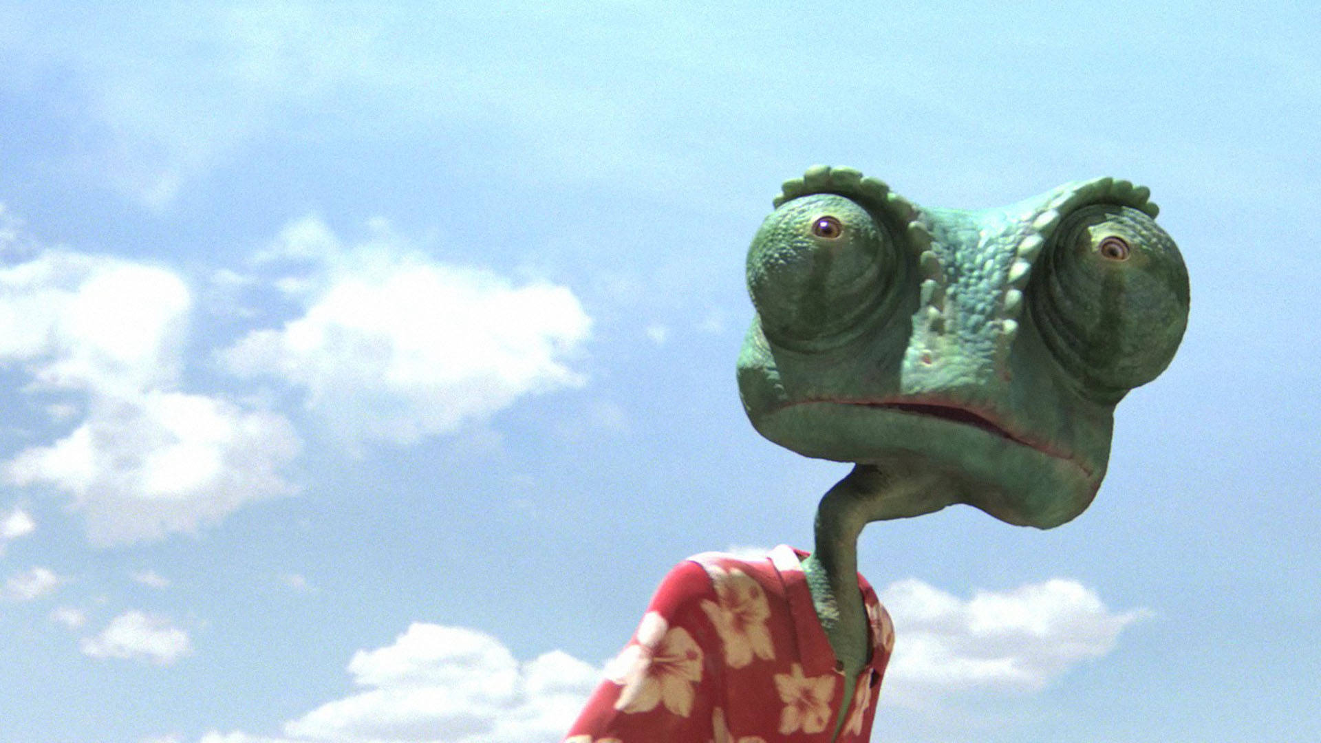 Rangoe, green chameleon, red floral shirt, Full HD Desktop Wallpaper