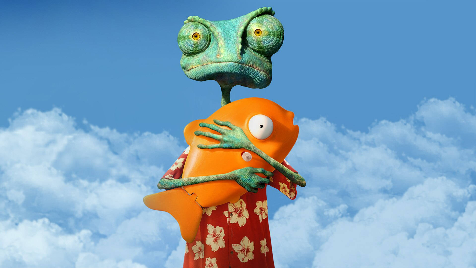Rango, green chameleon, orange fish, Full HD Desktop Wallpaper