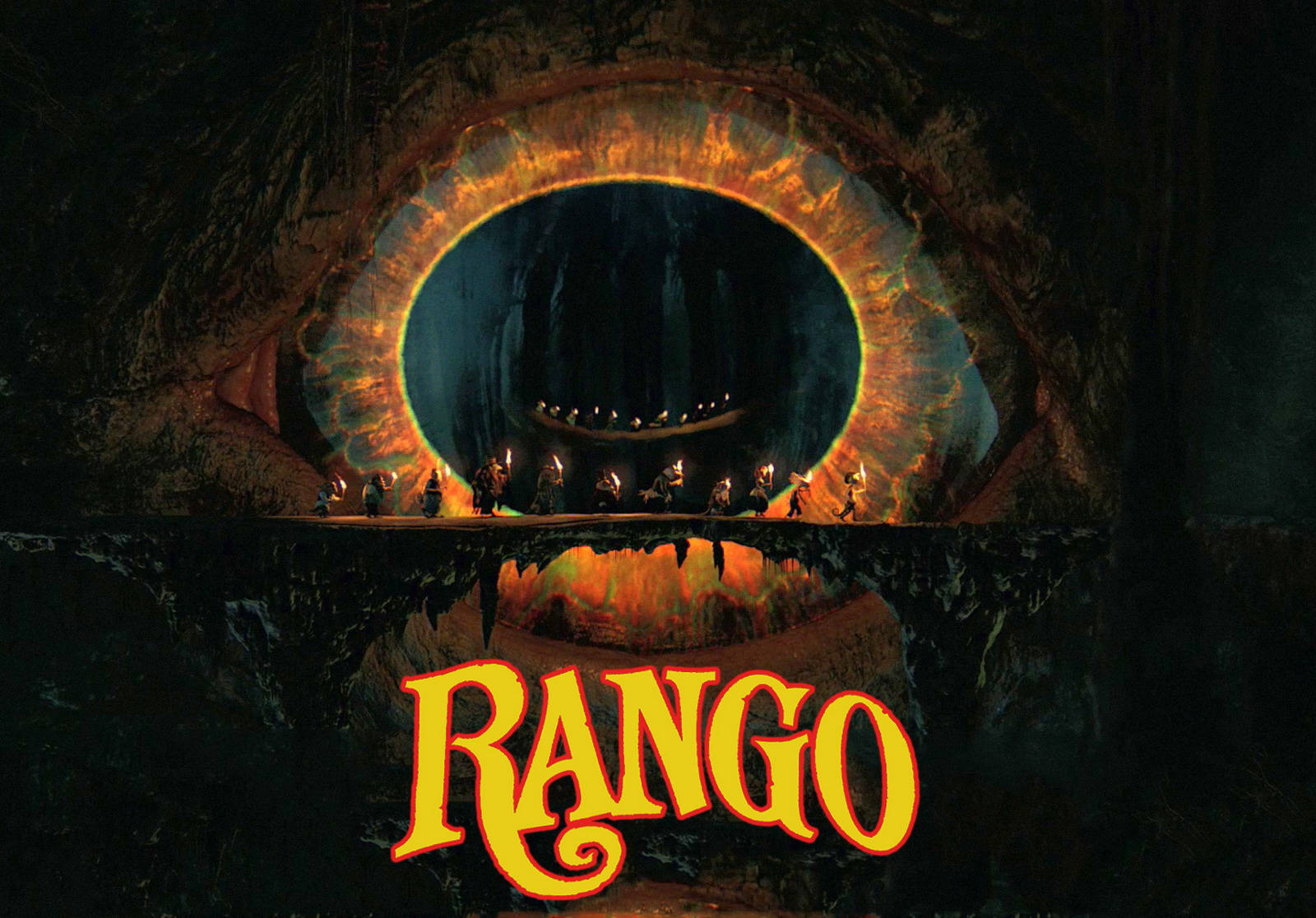 Rango, glowing eye, dark cave wall, HD Desktop Wallpaper