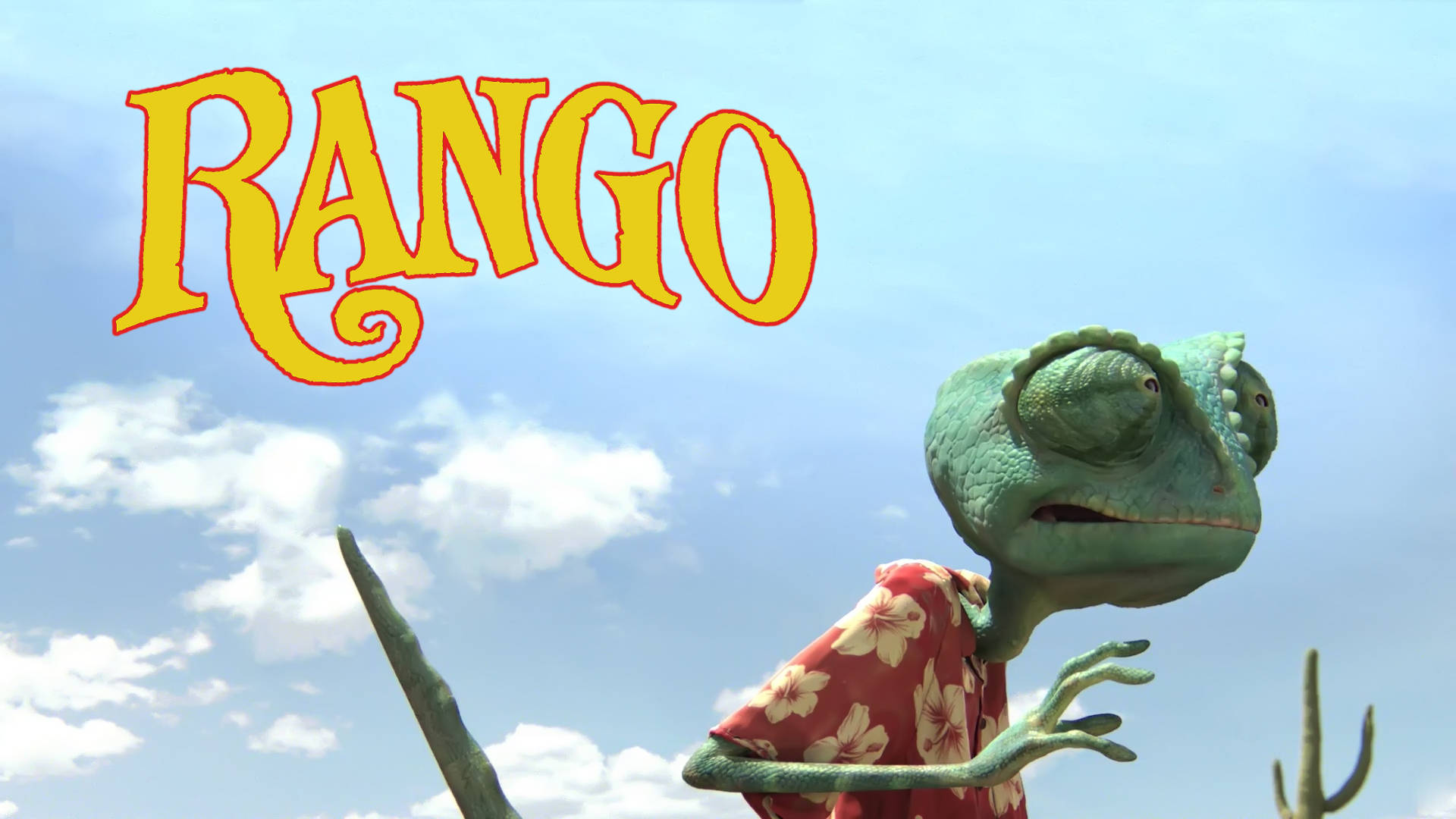 Rango, green chameleon, red floral shirt, Full HD Desktop Wallpaper