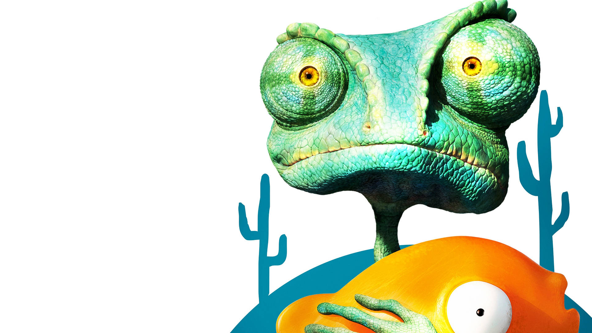 Rango, white backdrop, bright orange fish, Full HD Desktop Wallpaper