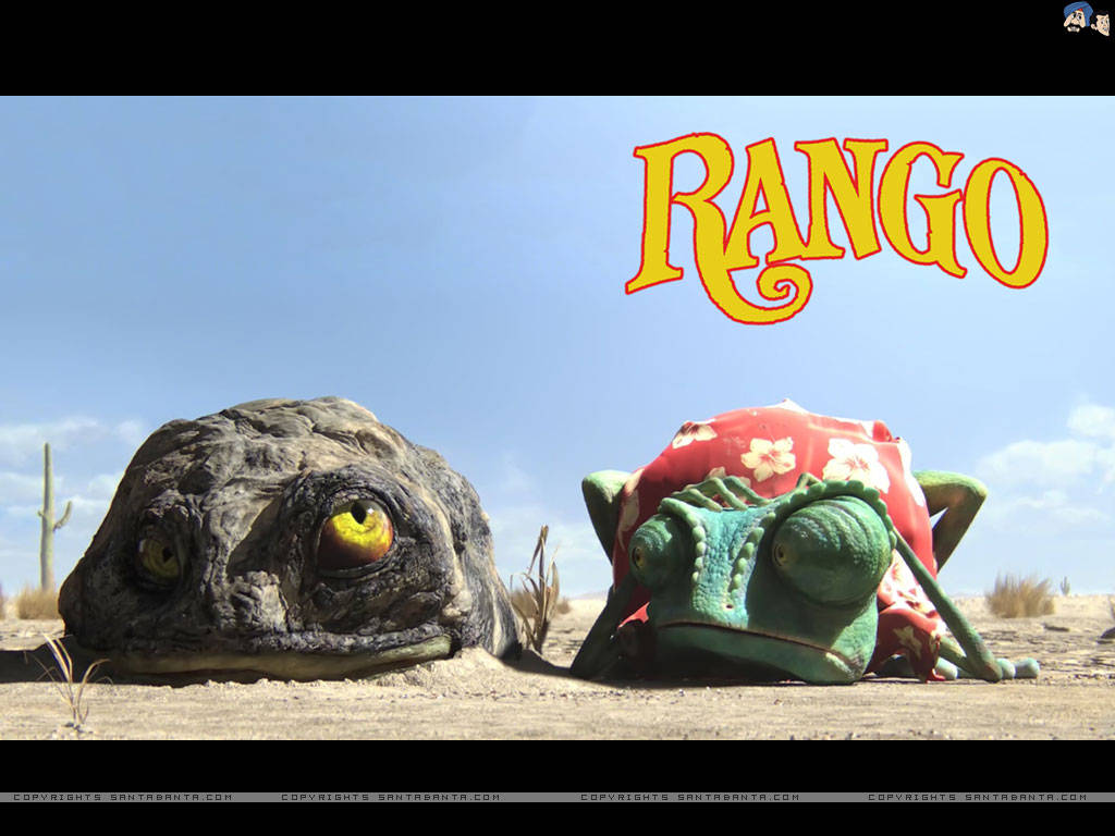Rango, green chameleon, red floral hat, SD Desktop Wallpaper