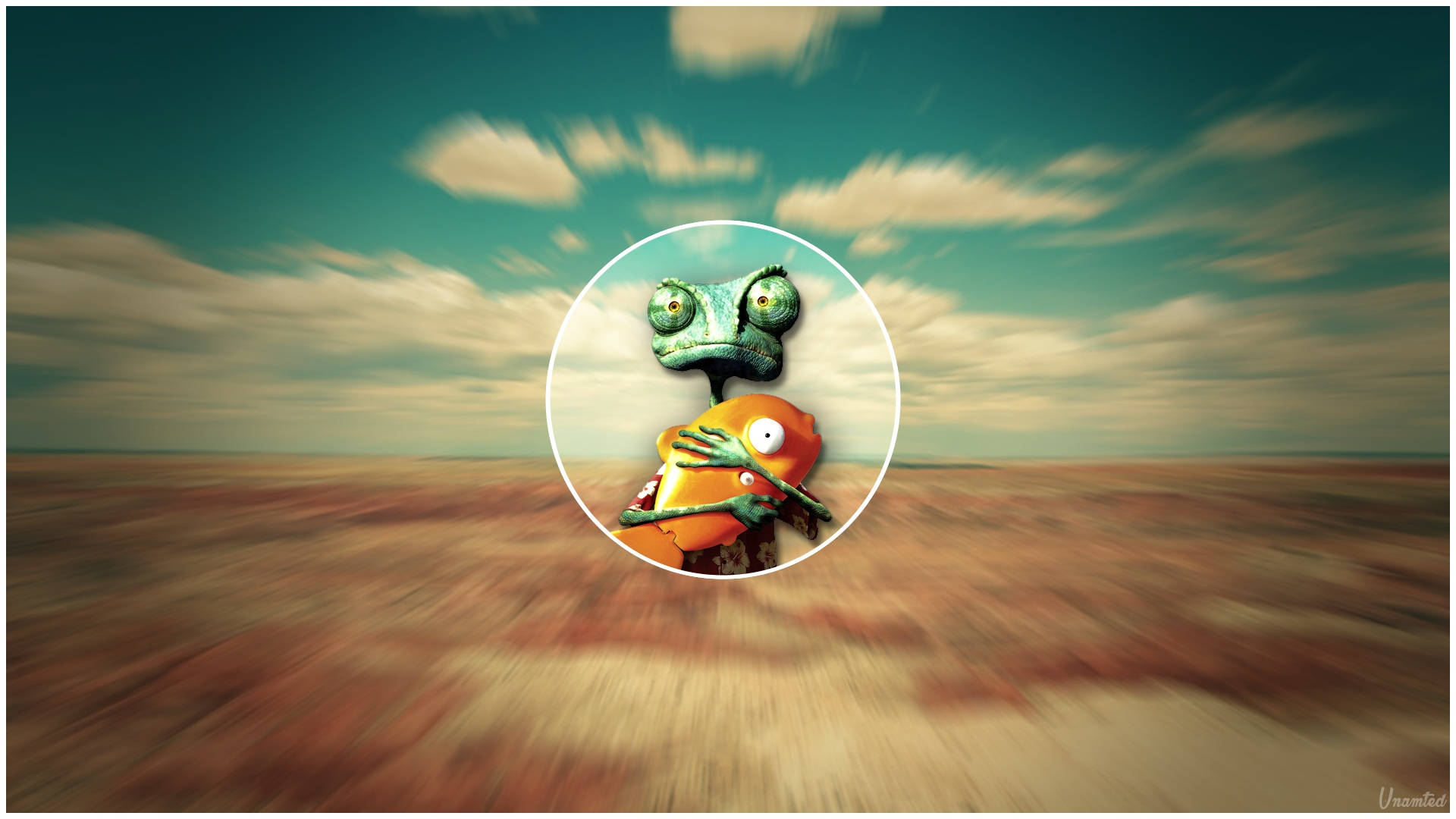 Rango, cartoon chameleons, circular frame, Full HD Desktop Wallpaper